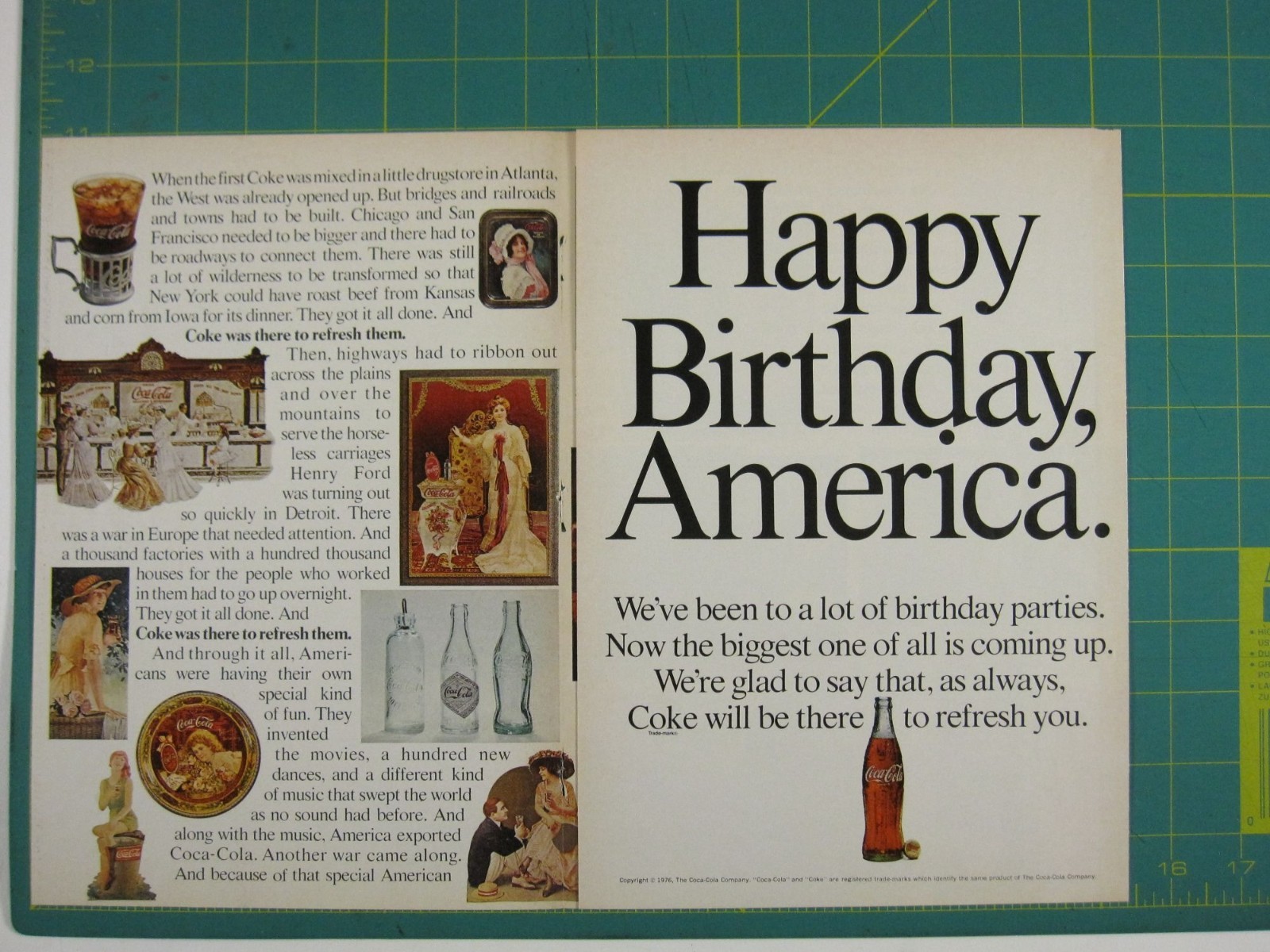 Print Ad Coca-Cola 1976 Happy Birthday America Vintage Advert History 4 PG