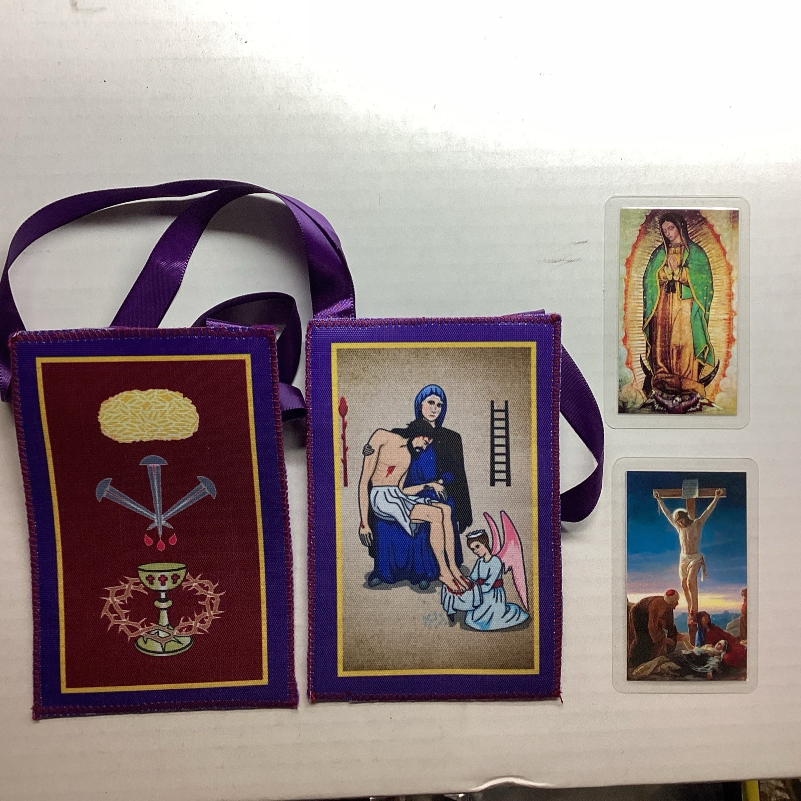 Scapulars Catholic,Purple Scapular and Holy Cards In Spanish Protection, Favors Scapulars Catholic,Purple Scapular and Holy Cards In Spanish Protection, Favors