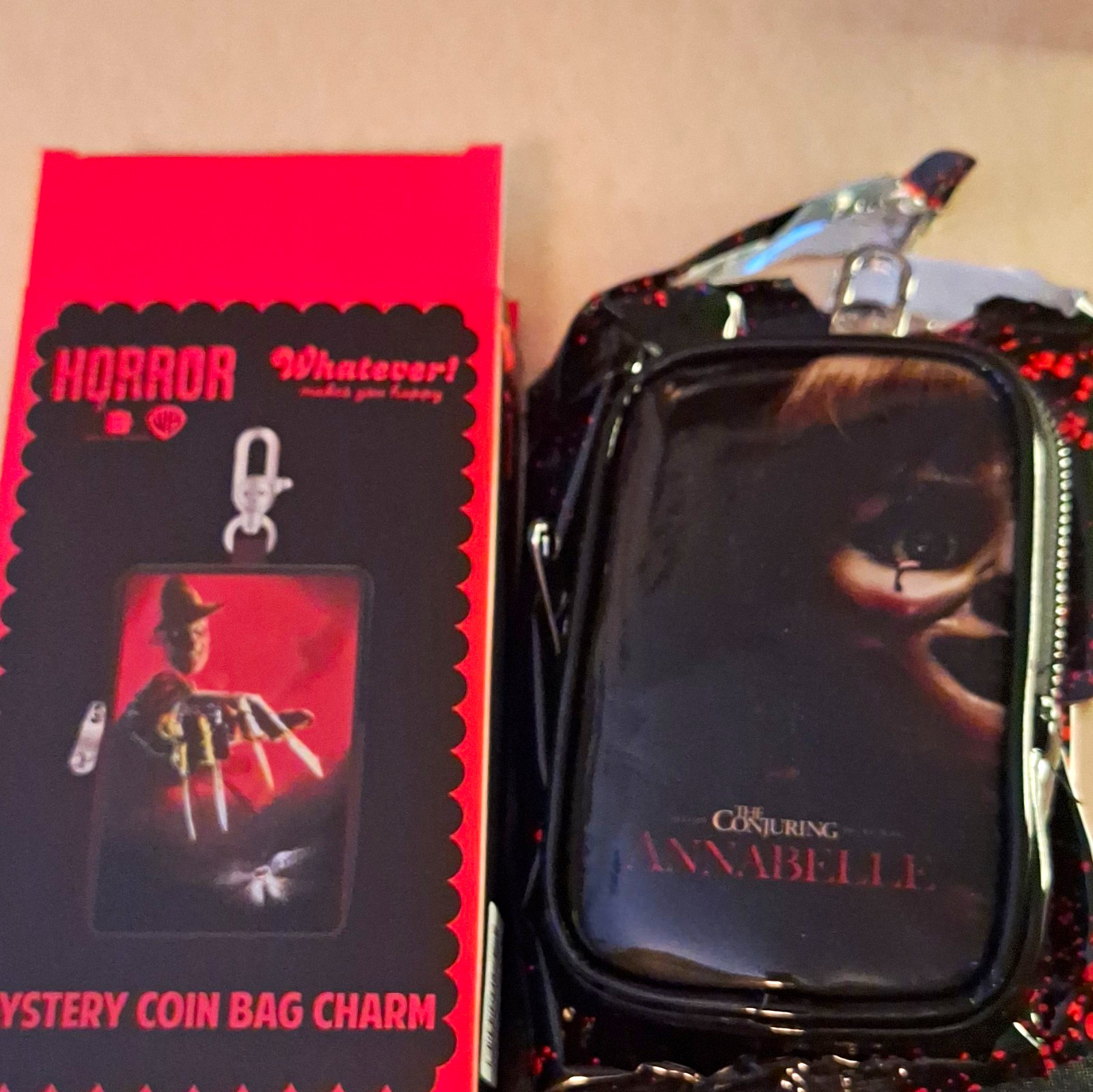 The Conjuring Annabelle Horror Zipper Coin Bag Charm Keychain Black Red