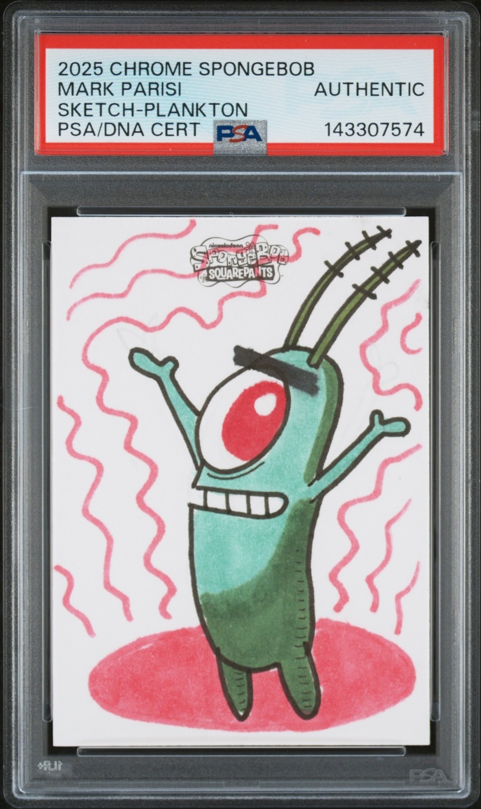 2025 Topps Spongebob Squarepants Sketch Plankton Signed By Artist #1/1 PSA Auth.