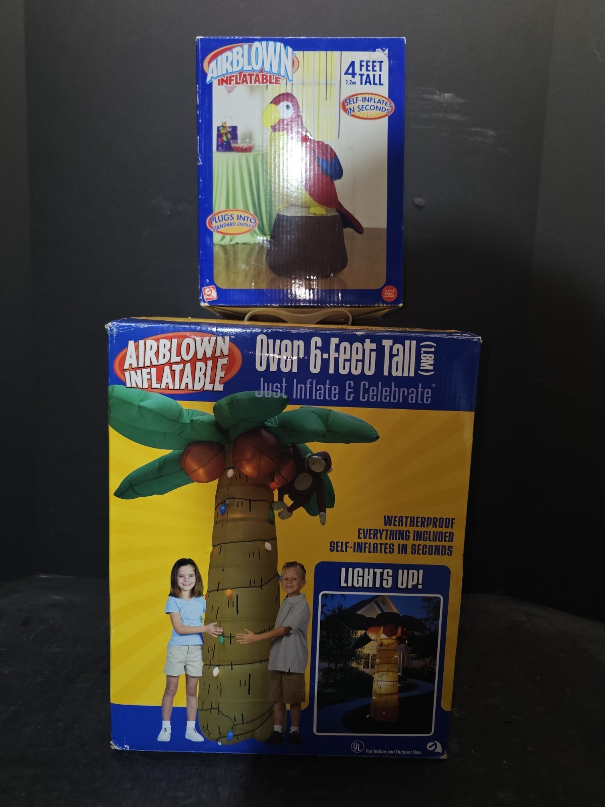 NWTs Vintage Gemmy 2004 6ft Palm Tree Monkey Lights & Parrot Airblown Inflatable NWTs Vintage Gemmy 2004 6ft Palm Tree Monkey Lights & Parrot Airblown Inflatable