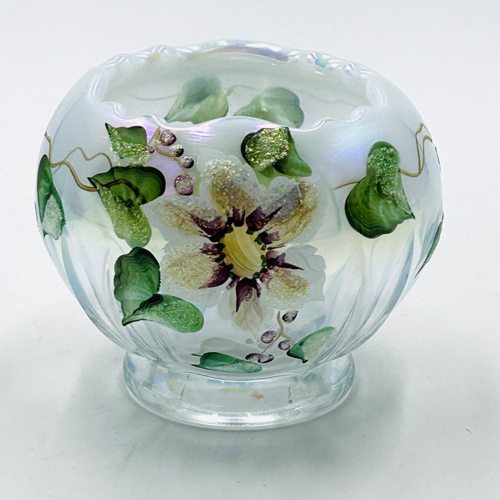 Fenton French Opalescent Royal Lenten Rose Bowl - Hand Painted - Signed Fenton French Opalescent Royal Lenten Rose Bowl - Hand Painted - Signed