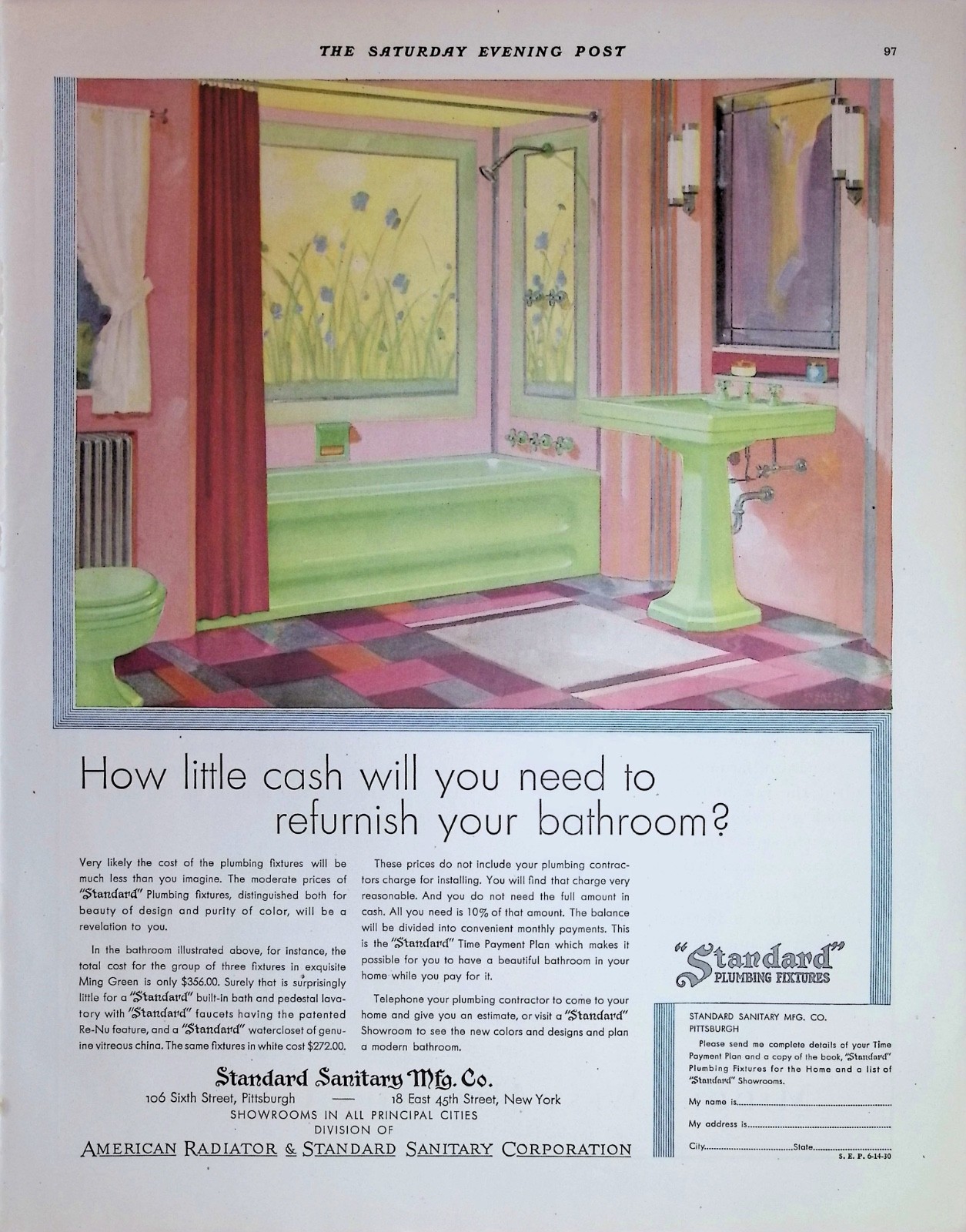Original 1930 Vintage Ad: Standard plumbing fixtures features a bathroom set