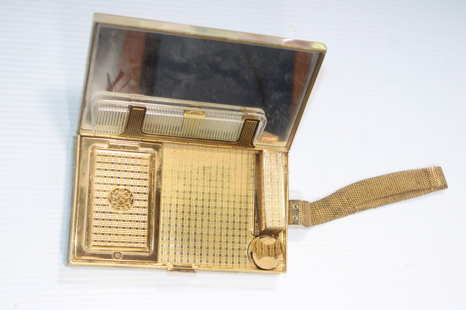 Vintage Evans 2 Sided Compact Wristlet 40s 50s cigarette case Mirror Comb#133