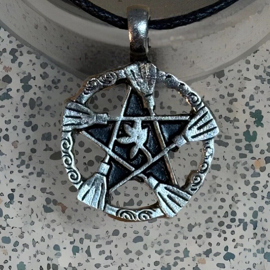 Brooms Of The Elders Pentacle Pewter Pendant Pagan Wiccan New Made USA