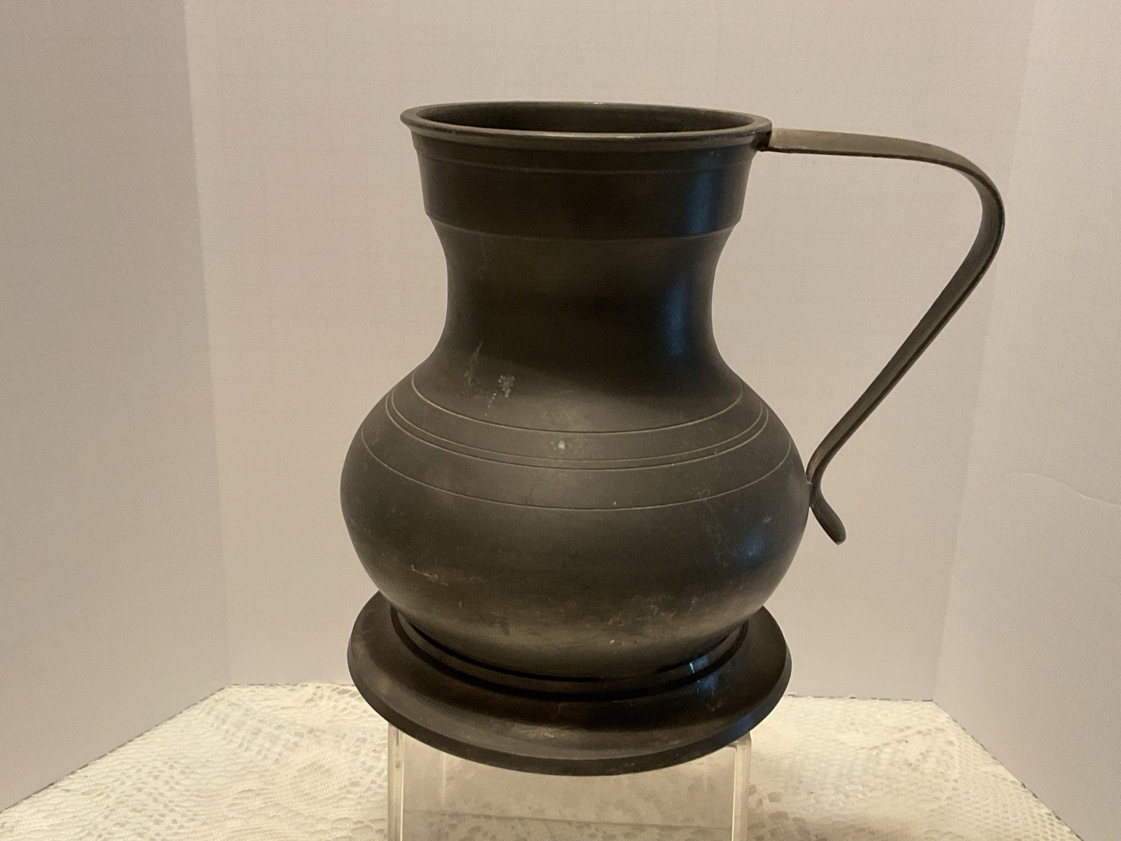 Vintage English Pewter Pot Belly Pitcher Jug Liquid Measure Crowned N Mark