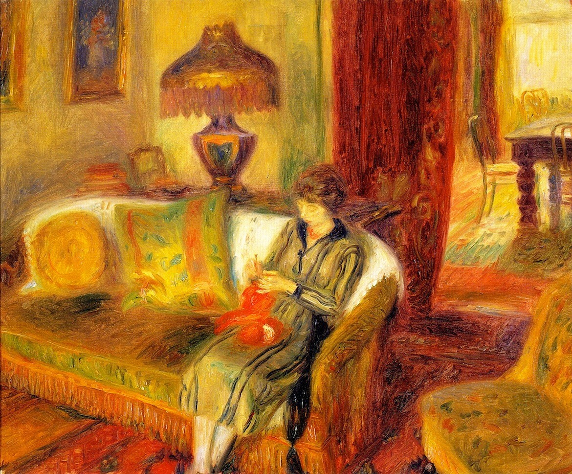 Oil painting The-Artist's-Wife-Knitting-William-James-Glackens-oil-pai