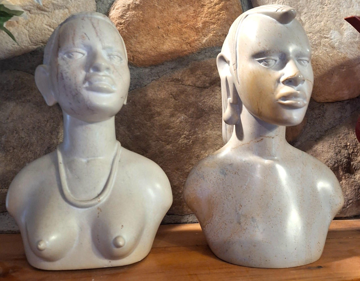Vintage African Kisii Soapstone Busts Pair Kenya Tribal Man Woman Art Sculpture Vintage African Kisii Soapstone Busts Pair Kenya Tribal Man Woman Art Sculpture