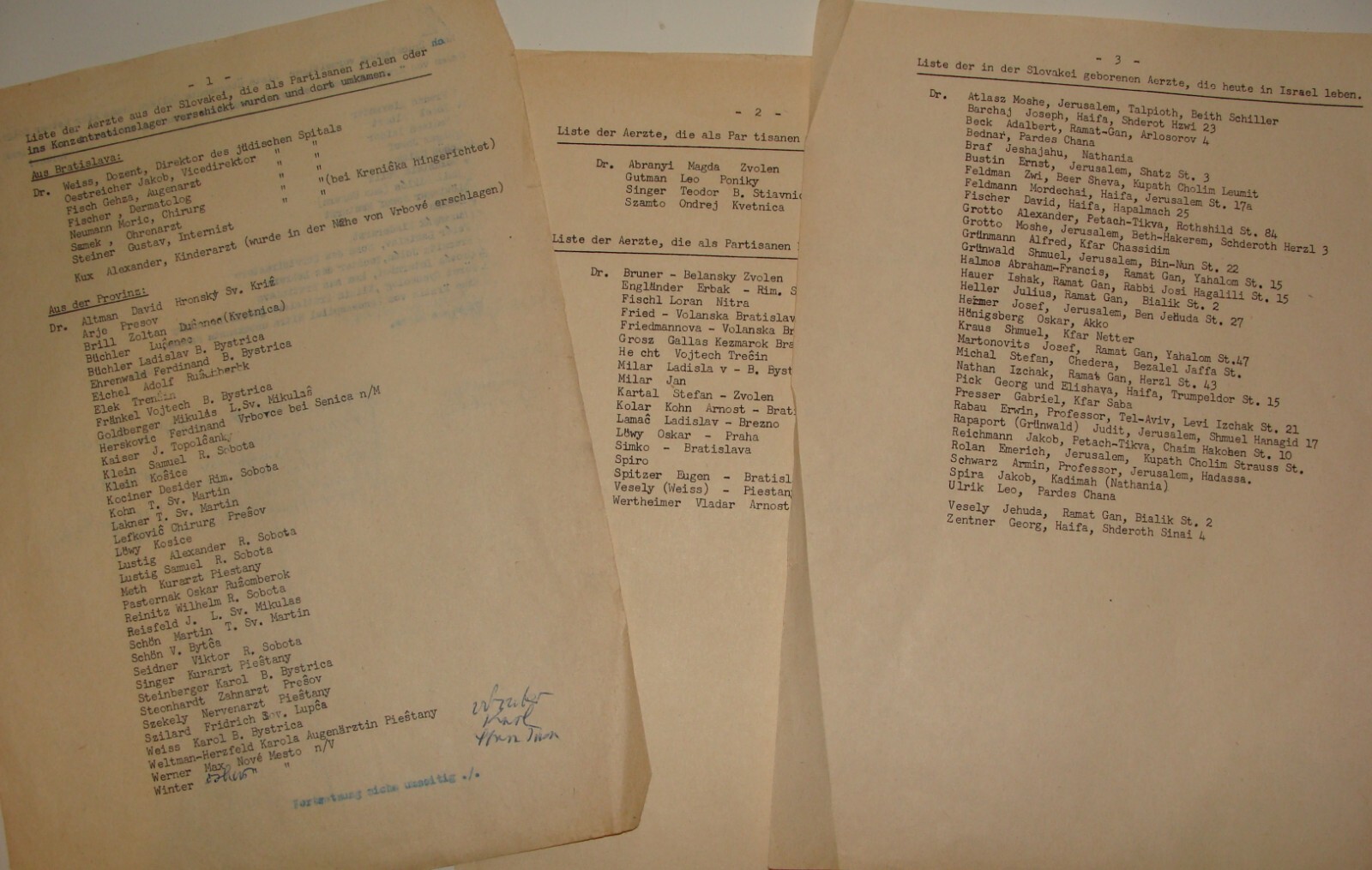 Jewish Judaica WW2 Slovakia Doctor List Partisan Holocaust Camp Survivors Israel