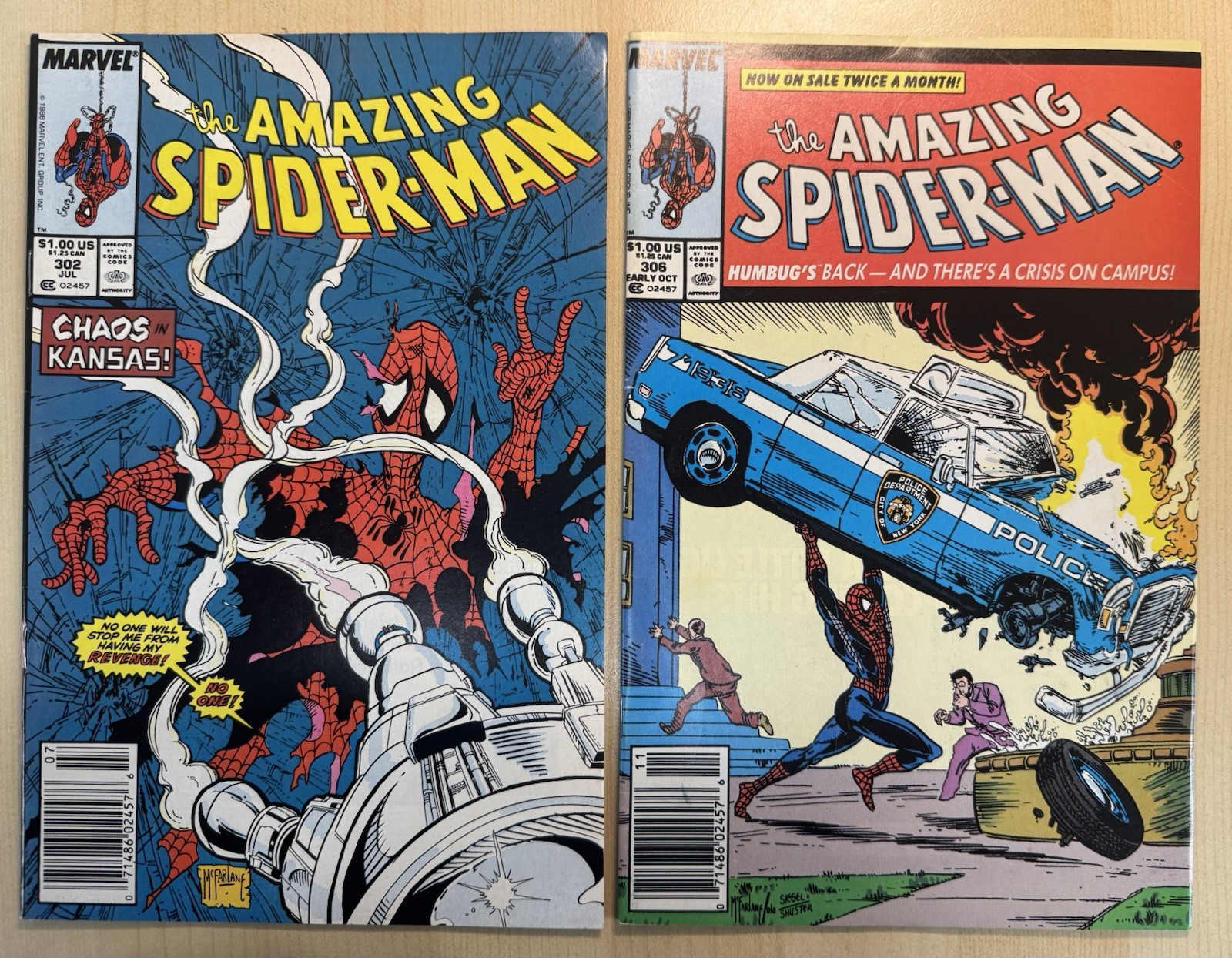 Lot Amazing Spider-Man #302 & 306 💎 Rare Mark Jewelers Inserts, Todd McFarlane Lot Amazing Spider-Man #302 & 306 💎 Rare Mark Jewelers Inserts, Todd McFarlane