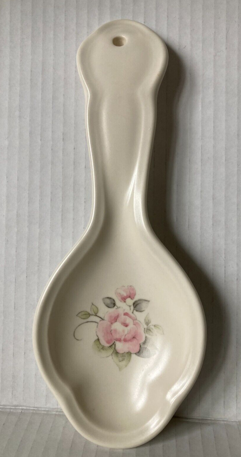 Vintage Pfaltzgraff Pottery Tea Rose Spoon Rest Stoneware Shabby Cottage Country