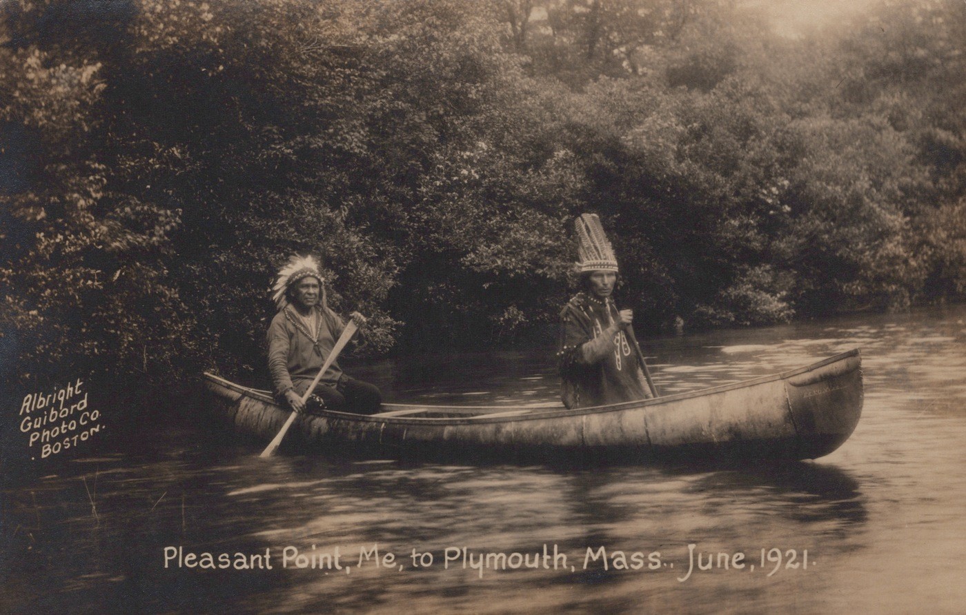 Passamaquoddy Native American Canoe ME to Plymouth MA 1921 - RPPC Photo Postcard