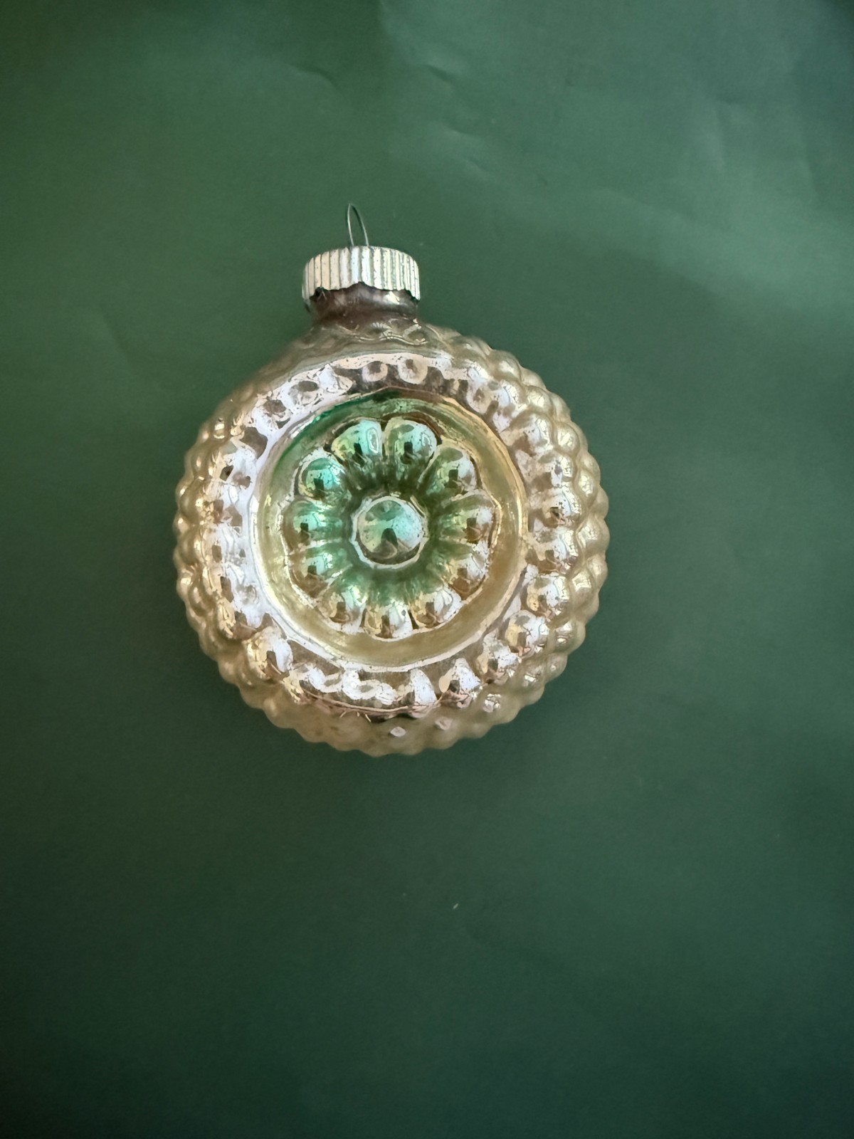 Christmas Shiny Brite Vintage Bumpy Double Indent Glass Ornament Silver & Green Christmas Shiny Brite Vintage Bumpy Double Indent Glass Ornament Silver & Green