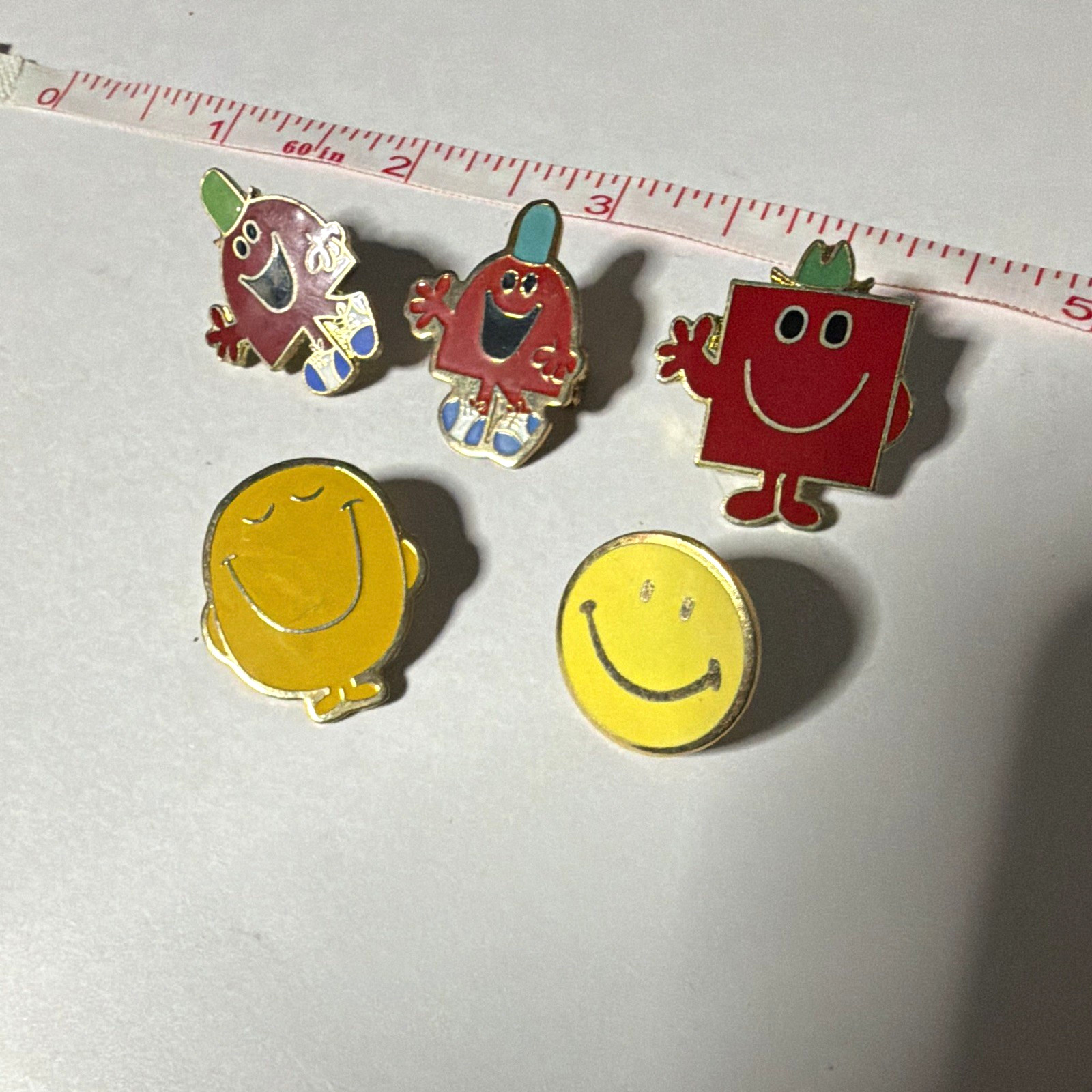 1977 Vintage Mr. Men Enamel Pin Lot Mr happy Mr Strong Mr Chatterbox Pins 1977 Vintage Mr. Men Enamel Pin Lot Mr happy Mr Strong Mr Chatterbox Pins
