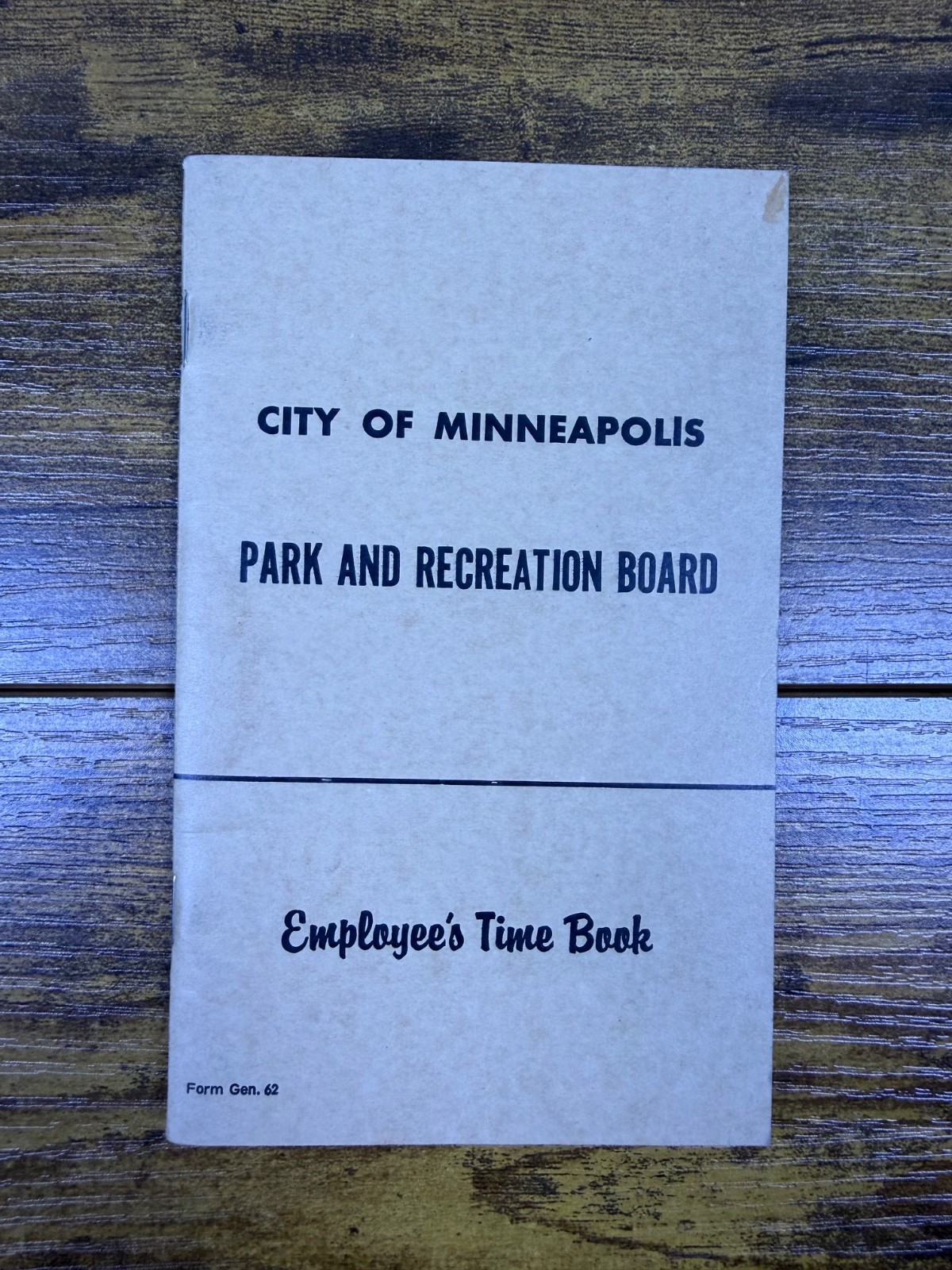 City Of Minneapolis Park and Recreation Employee Time Book Minnesota 1962