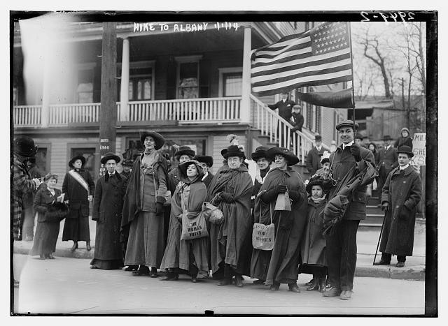 Photo:Suffrage Hike to Albany Women with American Flag 1914