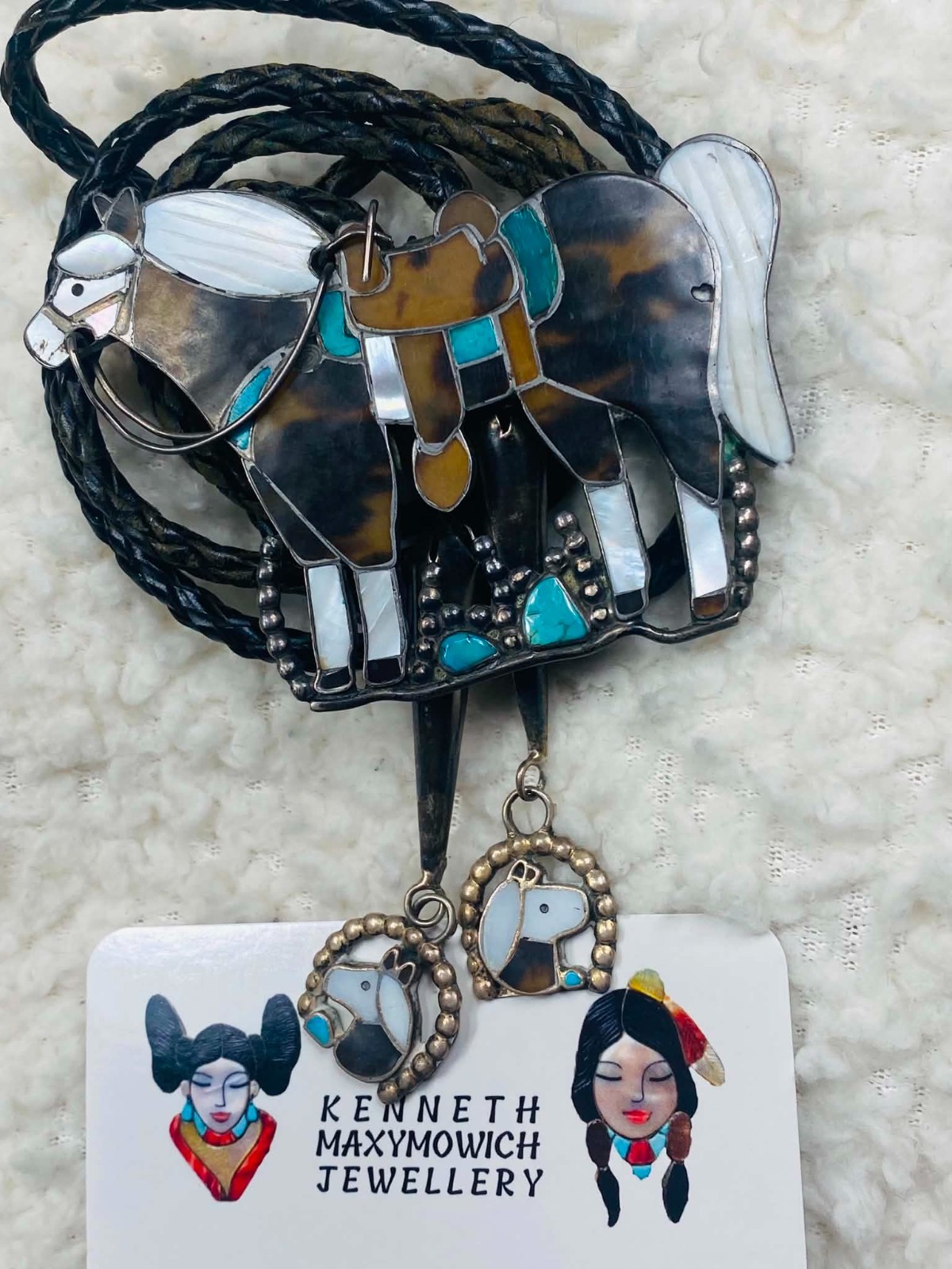 Vintage C31 Native American Zuni Sterling Silver Shell Turquoise Horse Bolo Tie Vintage C31 Native American Zuni Sterling Silver Shell Turquoise Horse Bolo Tie
