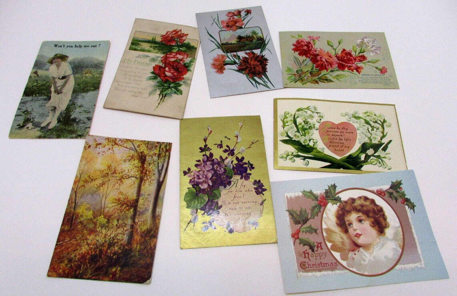 Group 8 Postcards Antique Vintage etc Greetings Humor Seasonal Holiday 1910 1917