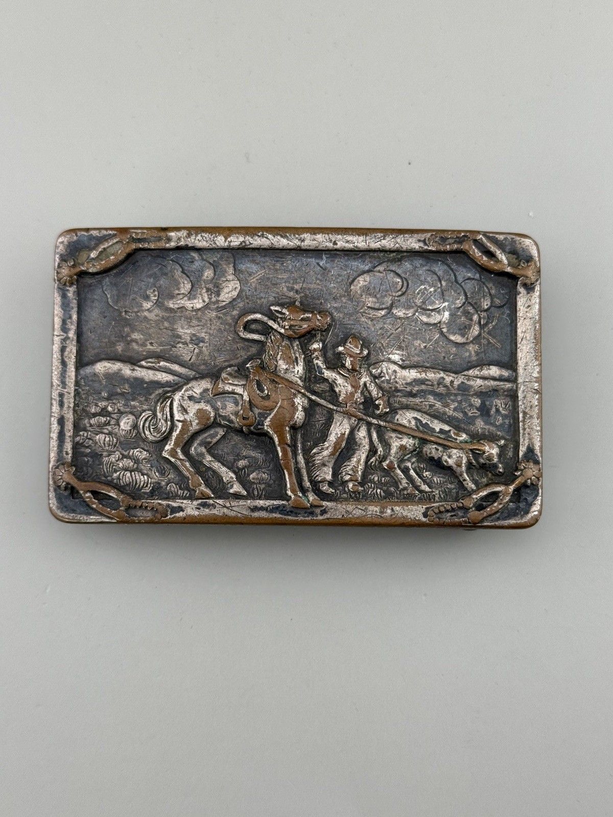 1940s Cowboy Horse Belt Buckle Western Rodeo Silver Plated Copper Vintage 1940s Cowboy Horse Belt Buckle Western Rodeo Silver Plated Copper Vintage