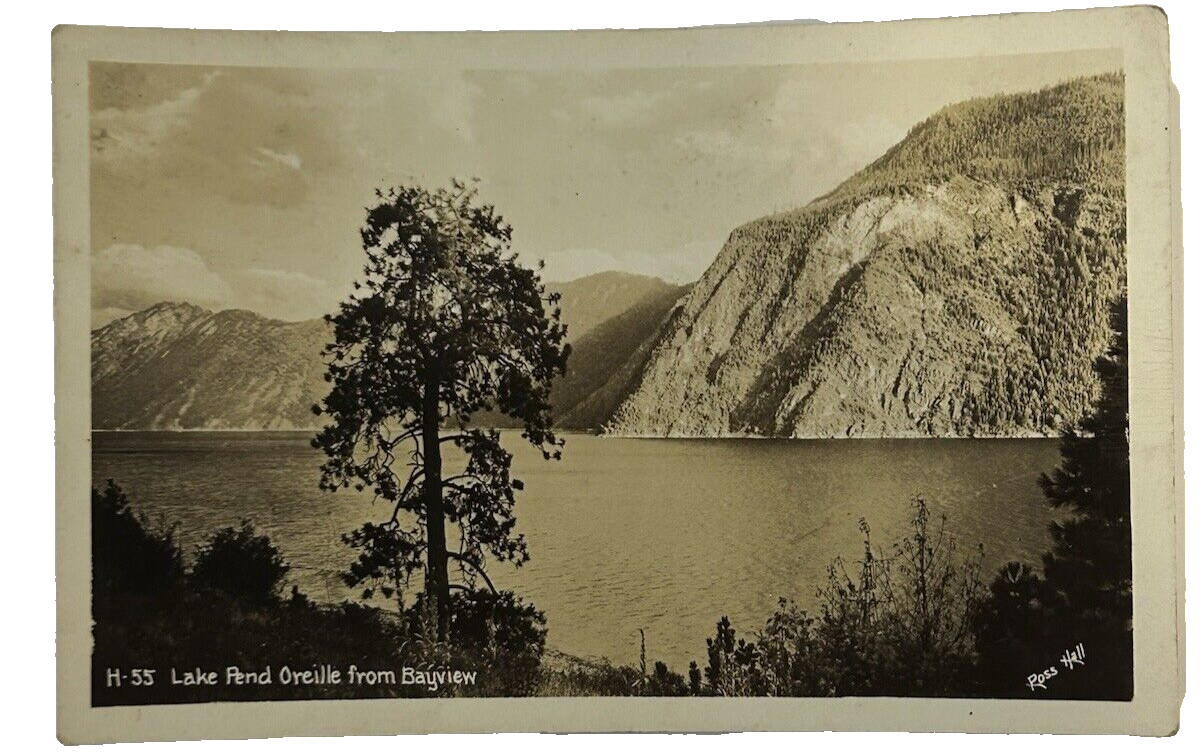 RPPC View of Lake Pend Oreille from Bayview, ID c1947 H-55 Ross Hall