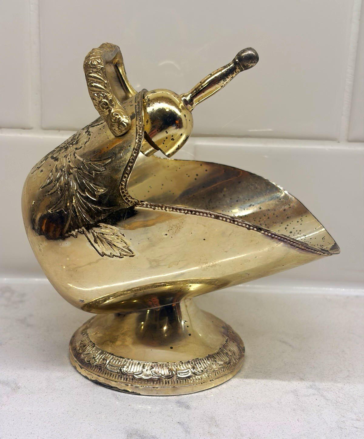 Vintage Silver-Plated Sugar Scuttle and Scoop w/Embossed Floral Design
