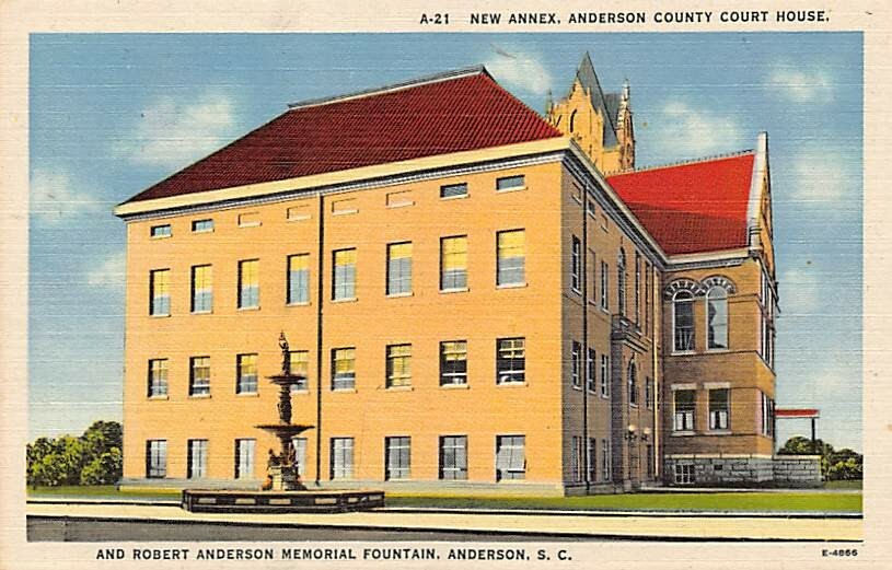 Postcard SC: Annex, Anderson Cty. Court House, Anderson, South Carolina, Linen