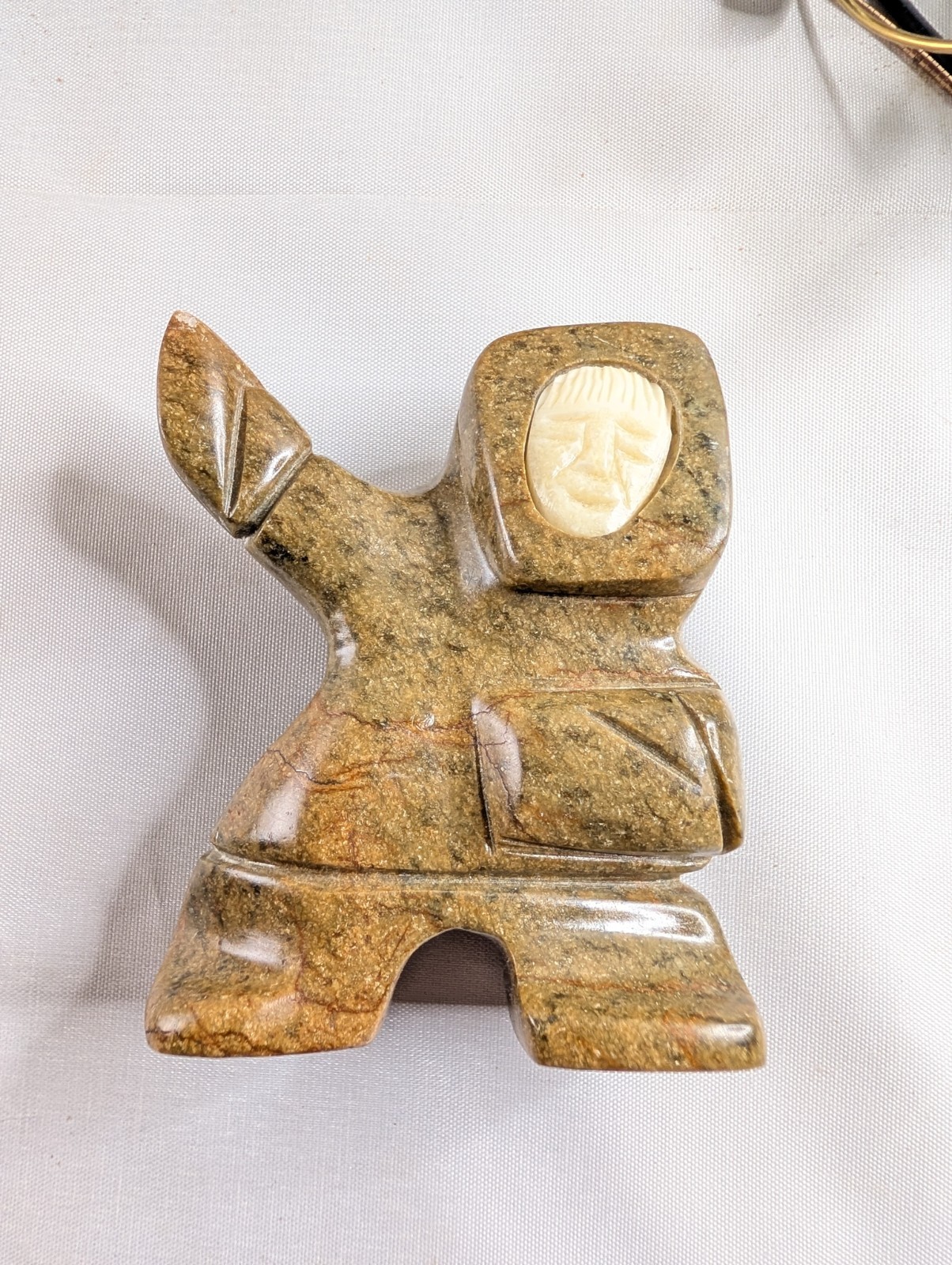 Alaskan Inuit Soapstone Carving with Inset Face - Signed ET III Eric Tetpon III Alaskan Inuit Soapstone Carving with Inset Face - Signed ET III Eric Tetpon III