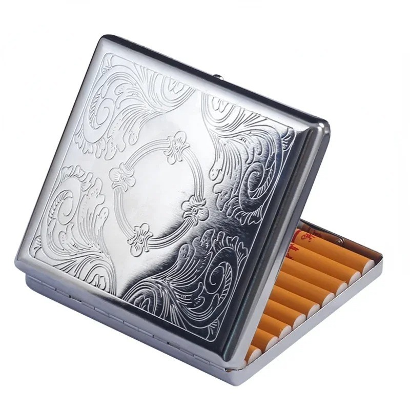 Vintage Bronze Floral Engraved Cigarette Case Slim Portable Business Card Holder
