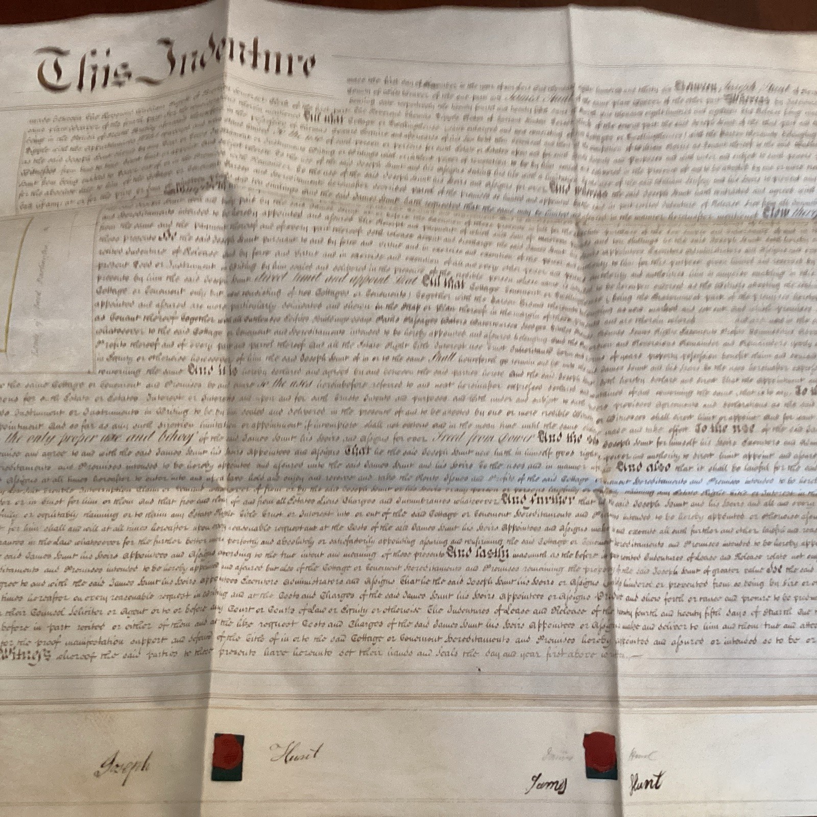 1836 English Vellum Indenture North Bradley Wiltshire Hunt Family Wax Seals