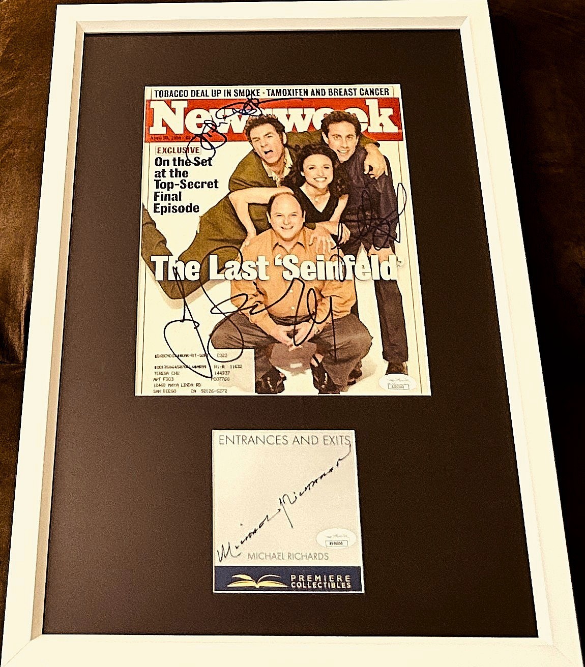 SEINFELD FULL CAST Jerry +3 signed 1998 Newsweek cover custom matted framed JSA SEINFELD FULL CAST Jerry +3 signed 1998 Newsweek cover custom matted framed JSA