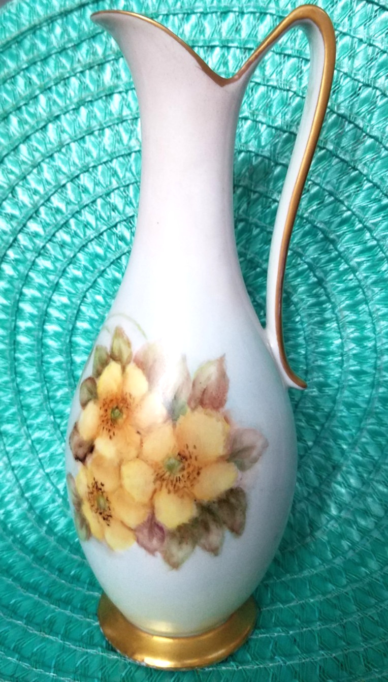 Vintage Porcelain Ewer Pitcher Vase Hand Painted Signed Vintage Porcelain Ewer Pitcher Vase Hand Painted Signed