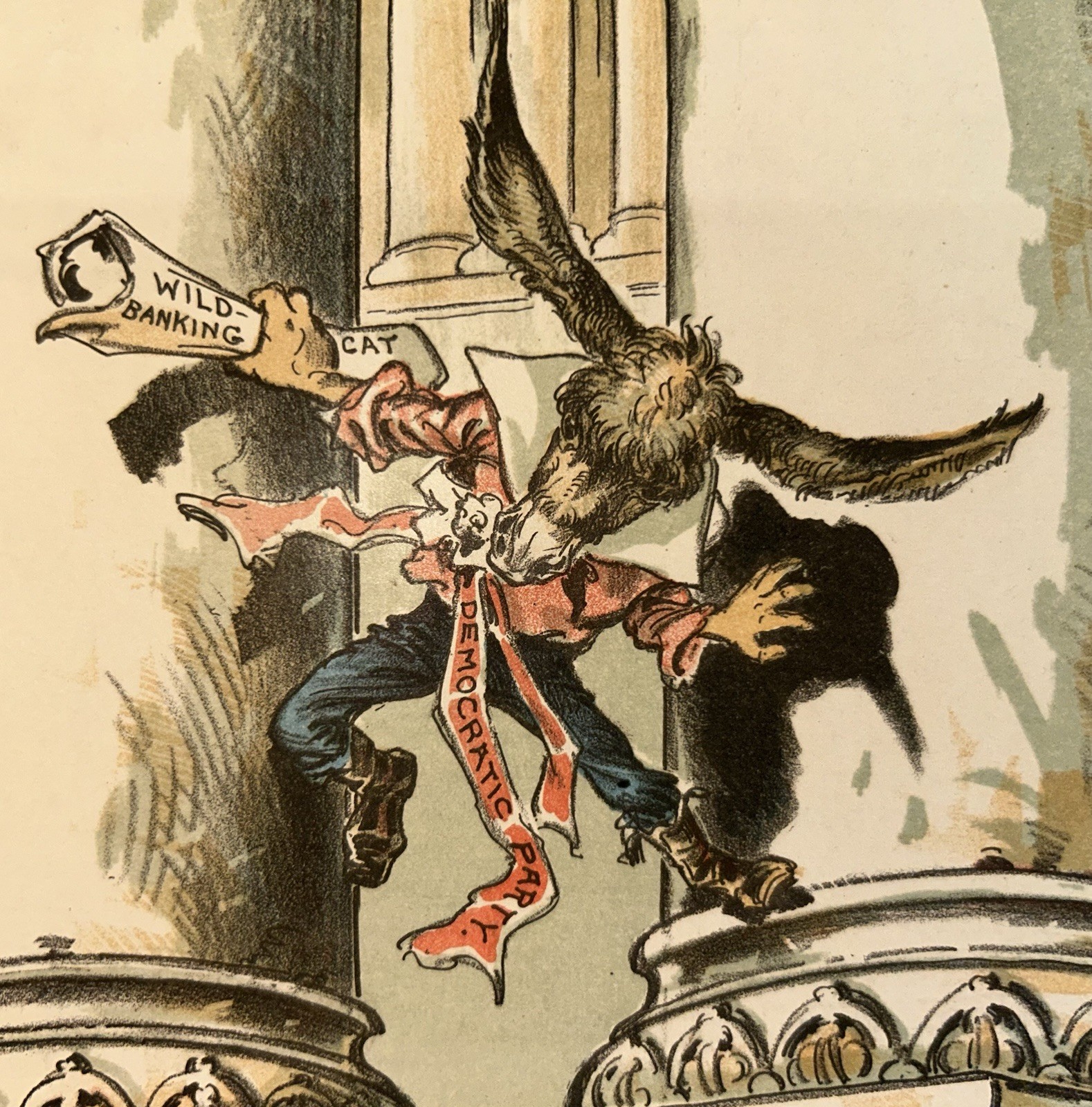1892 Judge Mag Cover Illus. Dem Ass Thinks He's A Samson - Wild Cat Banking