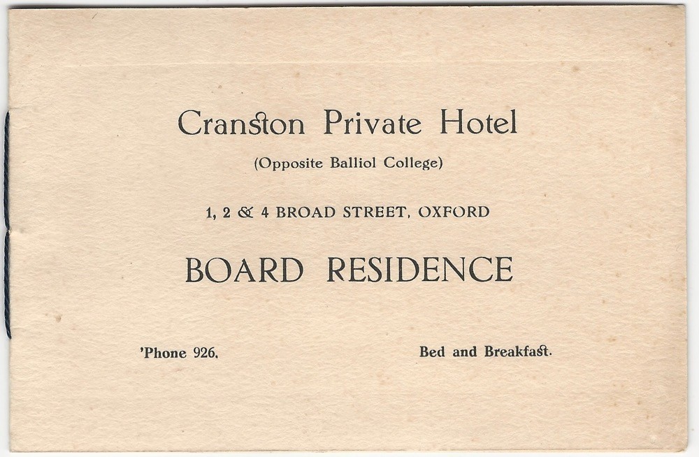 Oxford Balliol 1920s Private Tourist Hotel England University College Brochure