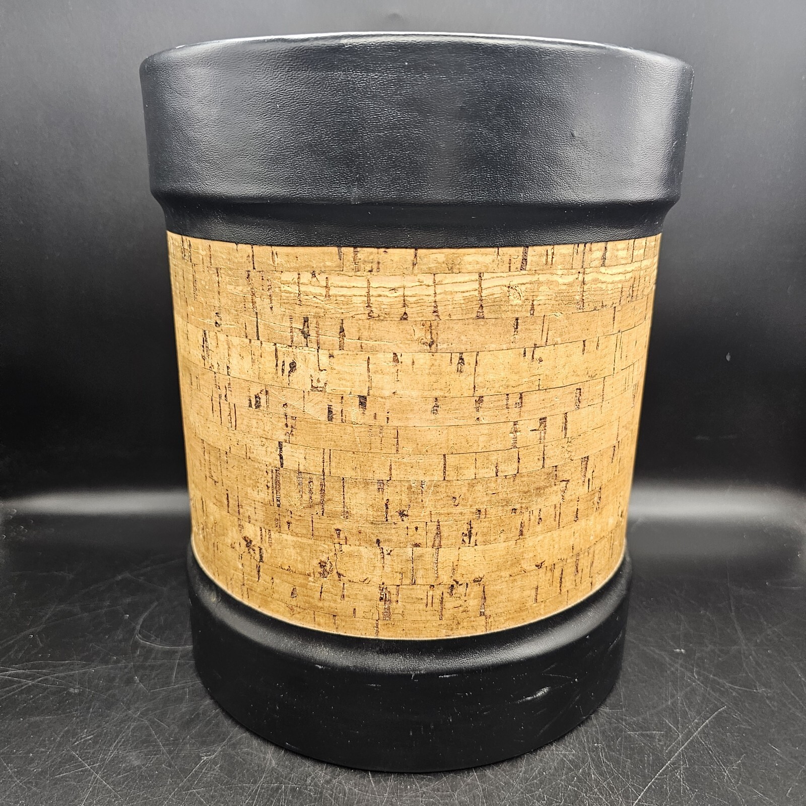 Kraftware Cork Black Leatherette Waste Basket MCM