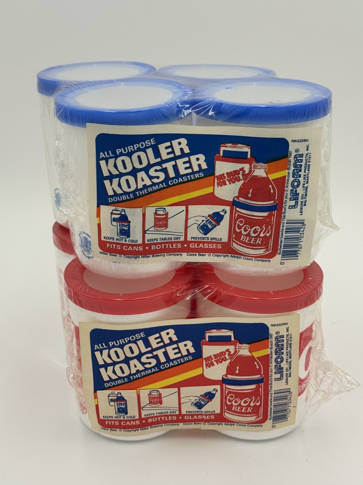 NEW Vintage 1987 Miller Lifoam Kooler Koaster LITE & BUD Beer Can Coasters NIP