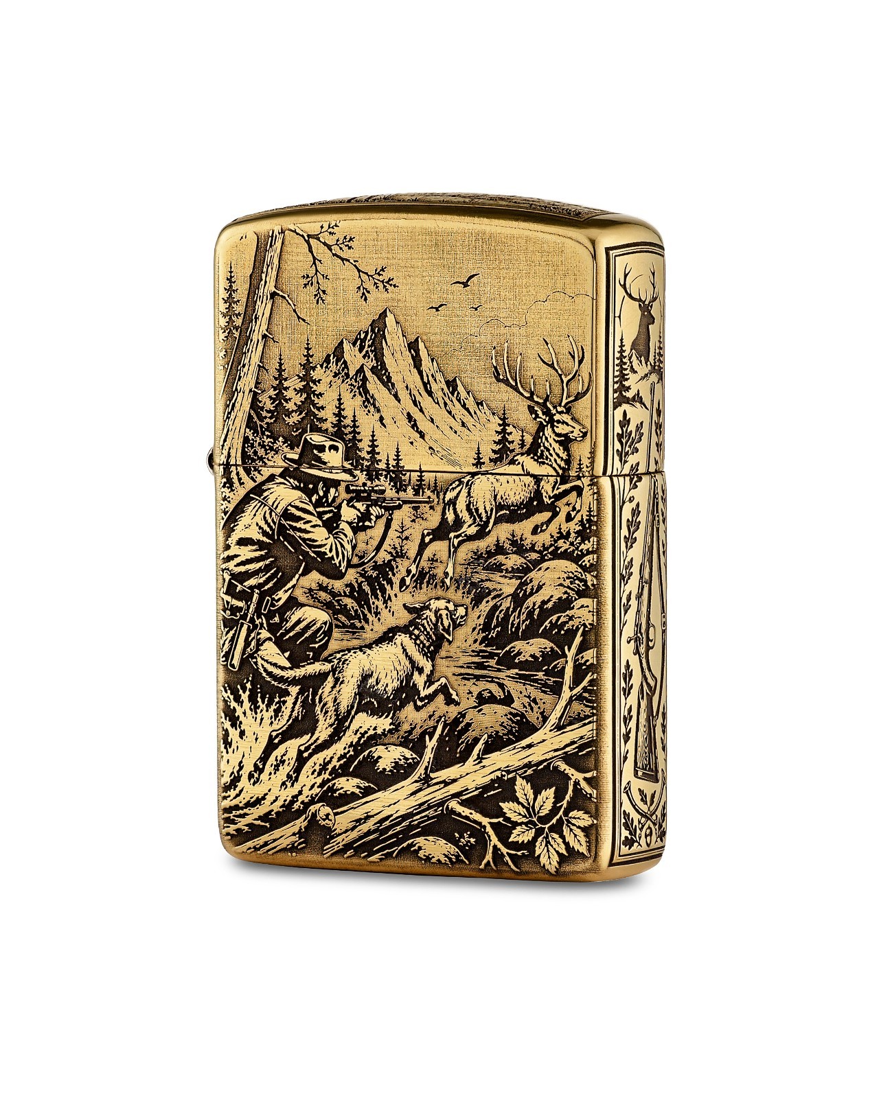 Zippo Armor Polished Brass Hunting Deer Hunter Engraved Lighter Wildlife Art Zippo Armor Polished Brass Hunting Deer Hunter Engraved Lighter Wildlife Art