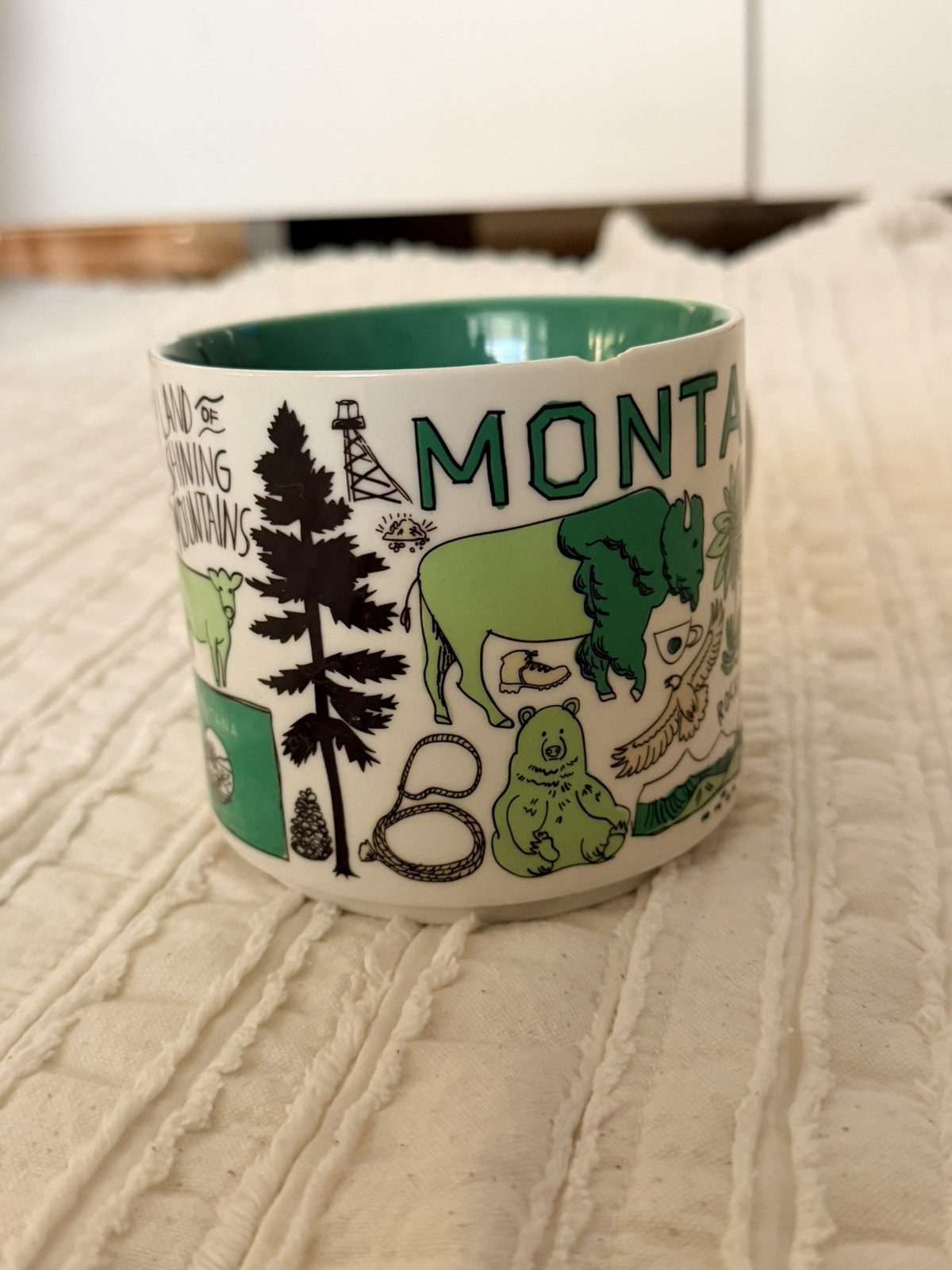 Starbucks Been There Series Montana Ceramic Mug White/Green Rocky Mountains