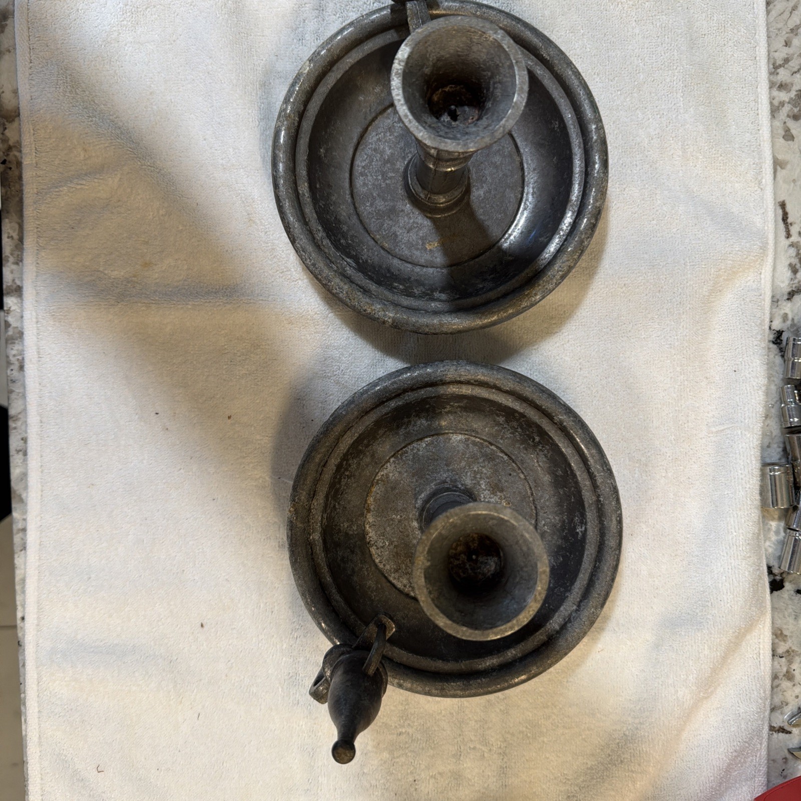 Pair PEWTER Chamberstick Candle holders Pair PEWTER Chamberstick Candle holders