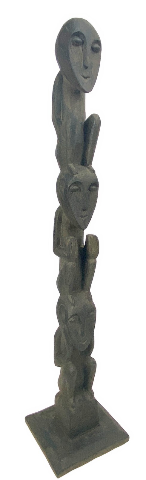 40.5” Protective Totem Pole Yene Native Tribal Art Dark Painted Wood Alien 40.5” Protective Totem Pole Yene Native Tribal Art Dark Painted Wood Alien