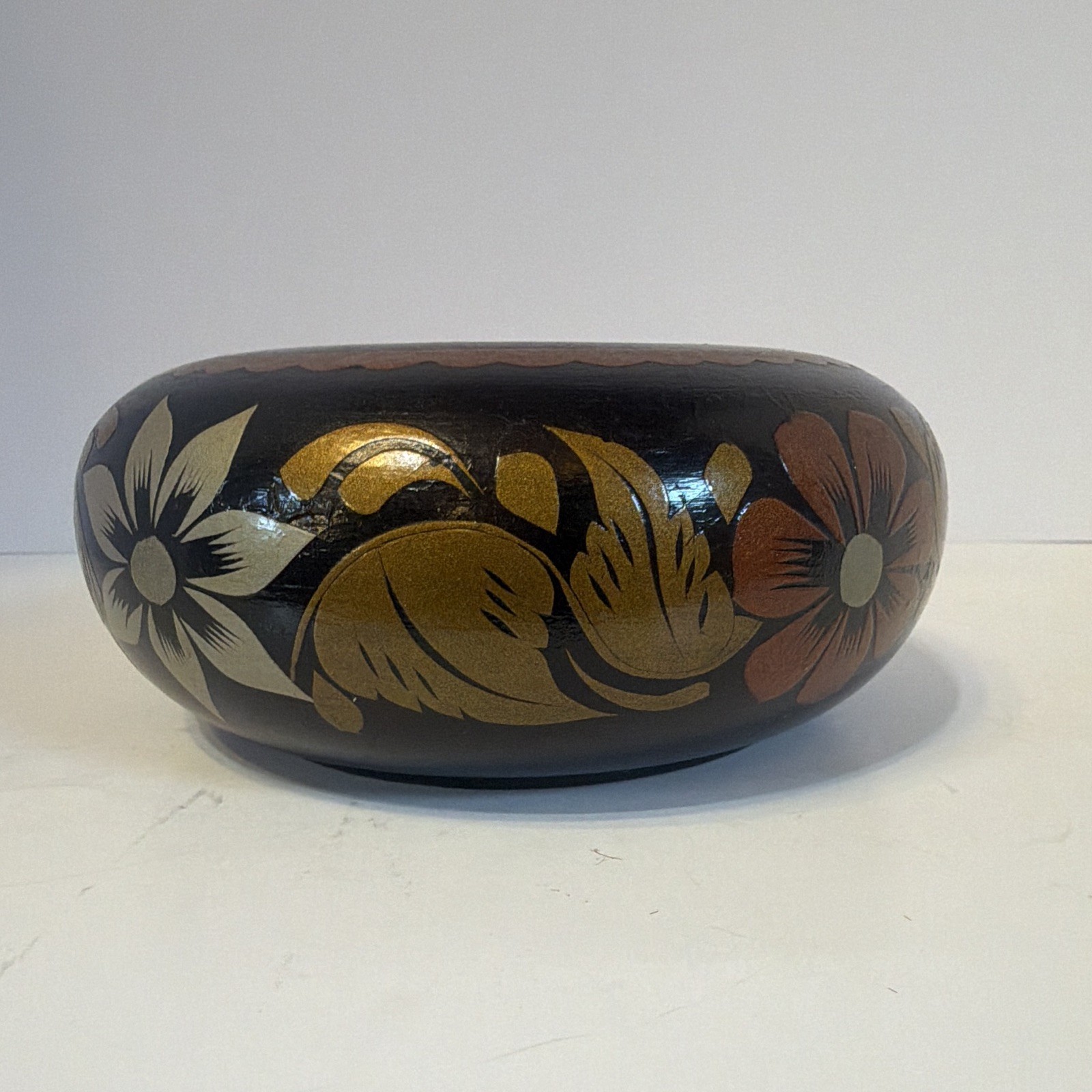 Vintage Hand Painted Wooden Bowl