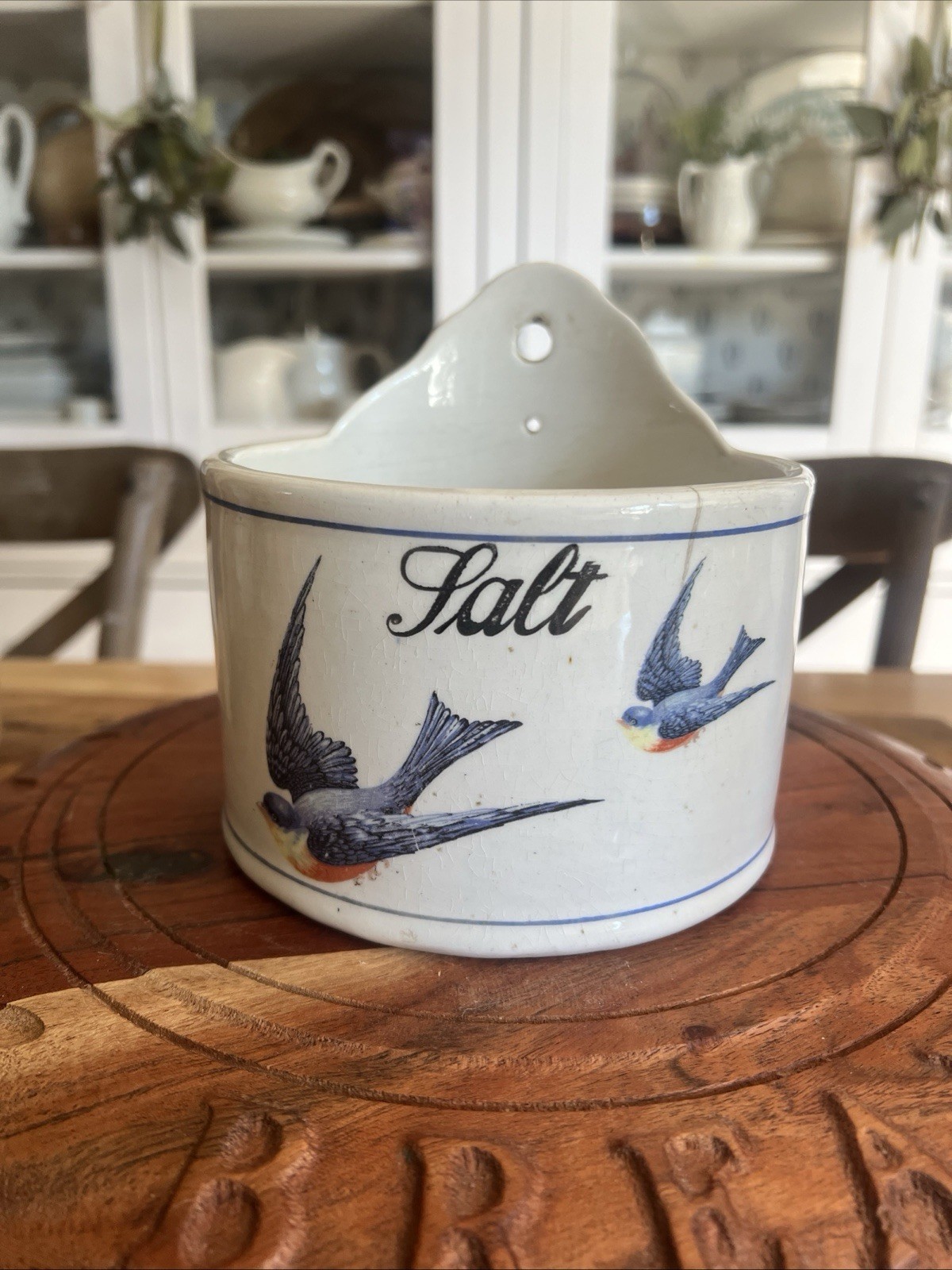 Vintage Blue Bird Ceramic Salt Cellar Wall Mounted