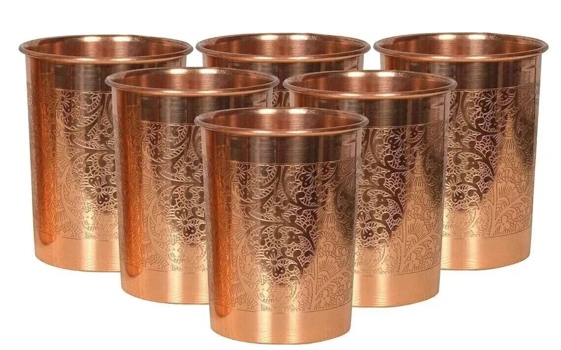 Pure Copper Handmade Water Drinking Glass Tumbler For Health Benefits Set Of 6