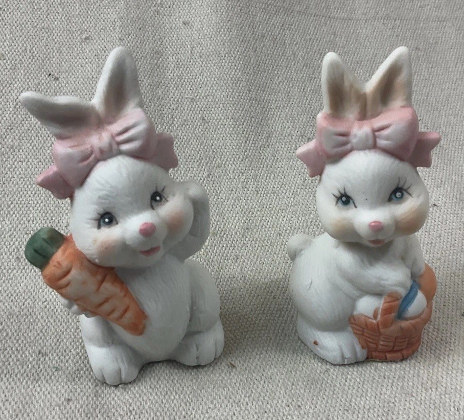 Easter Bunny Boy & Girl Ceramic Figurines with Carrots 3 3/4 Easter Bunny Boy & Girl Ceramic Figurines with Carrots 3 3/4