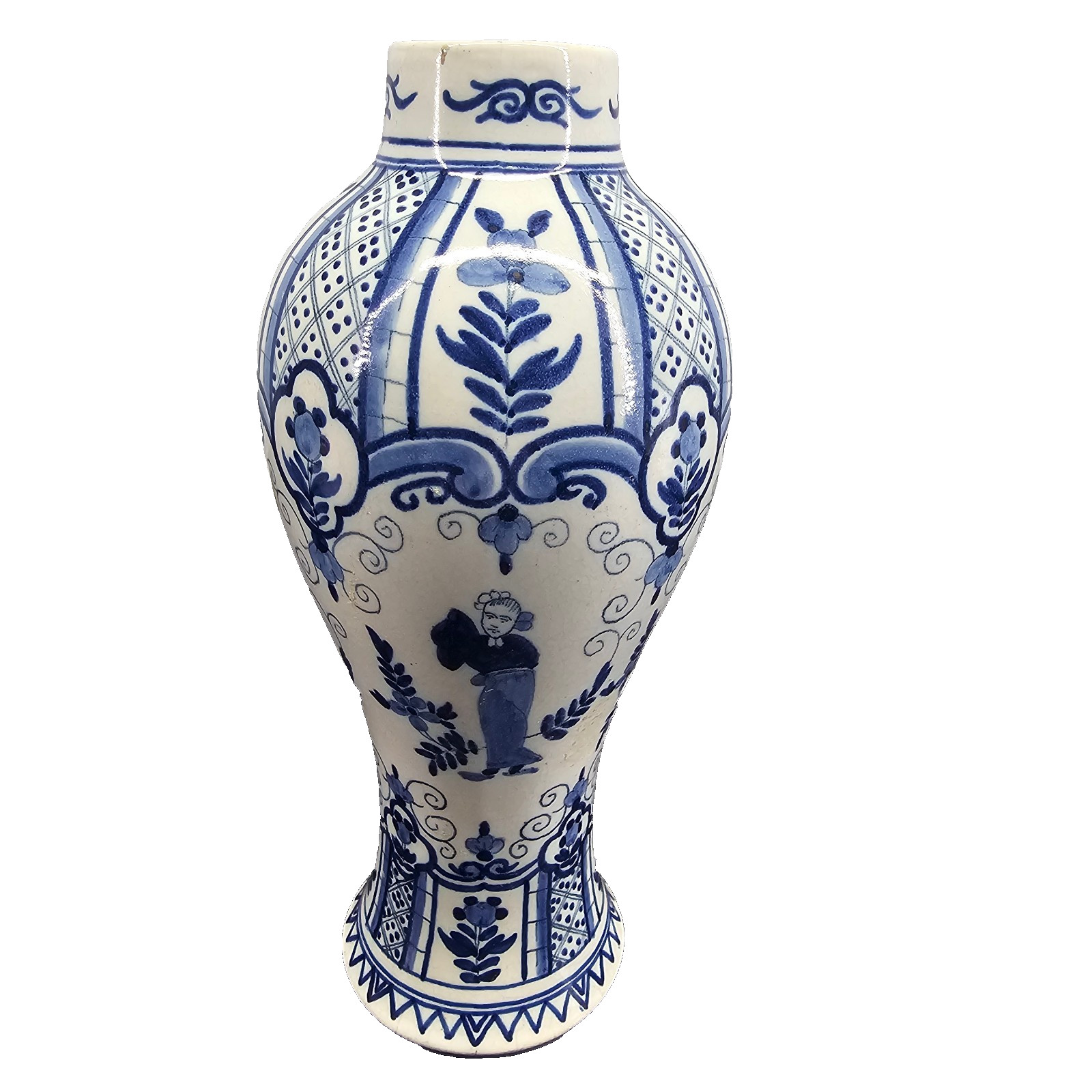 Antique 19th C Boch Freres Keramis Delft Blue White Chinoiserie Vase 8.25\