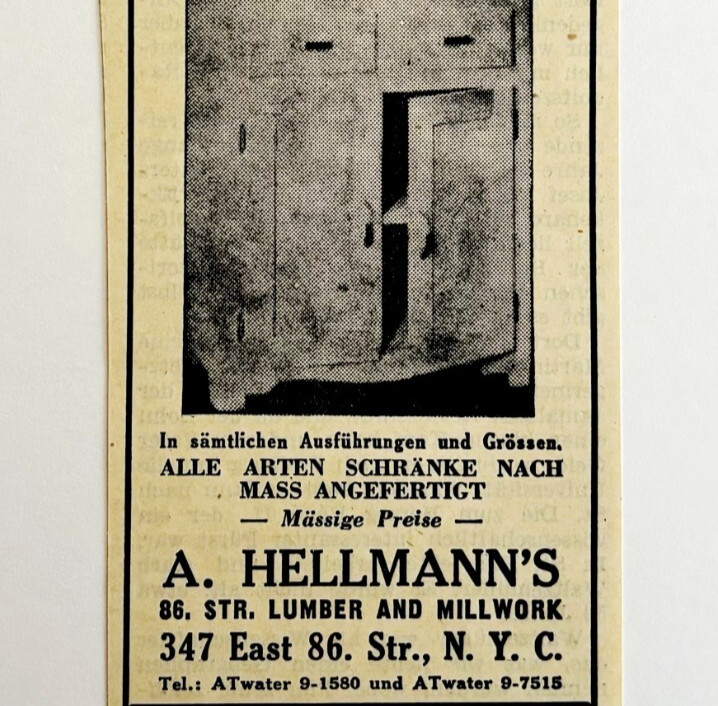 1945 WW2 German-USA Wood Mill Advertisement Hellmann\'s Lumber Millwork NYC C94F