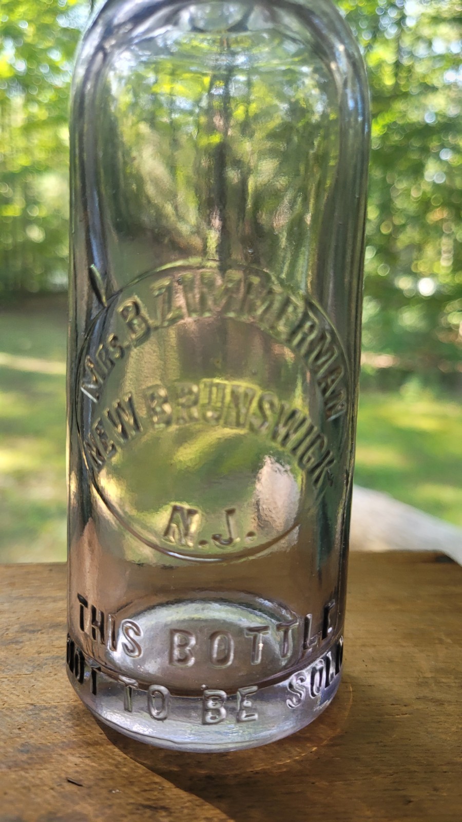 Top Notch Example Mrs. B. Zimmerman New Brunswick NJ Hutchinson Soda Bottle