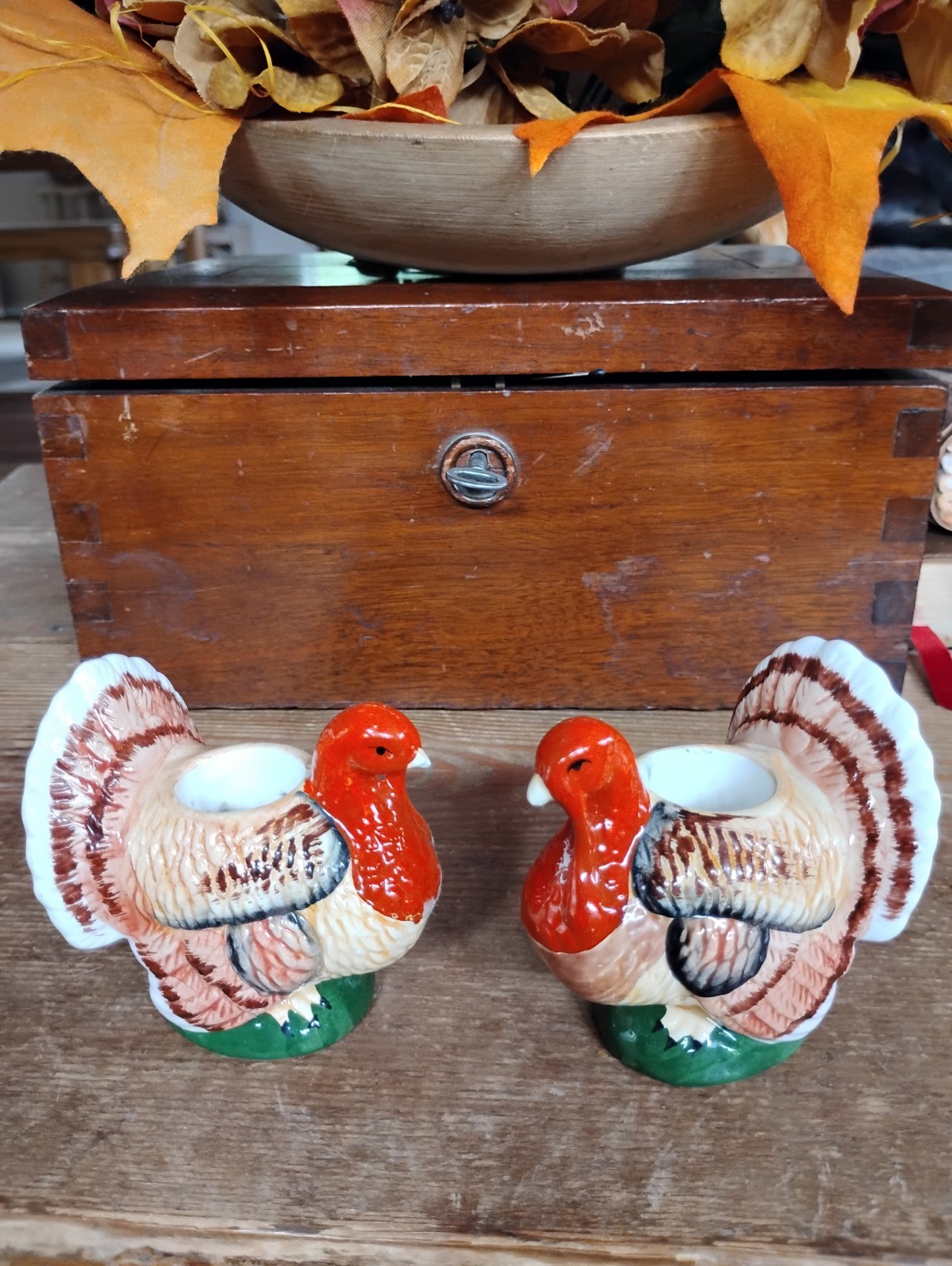 Set Adorable Vintage Vtg Thanksgiving Fall TURKEY Candle Holders Candelsticks