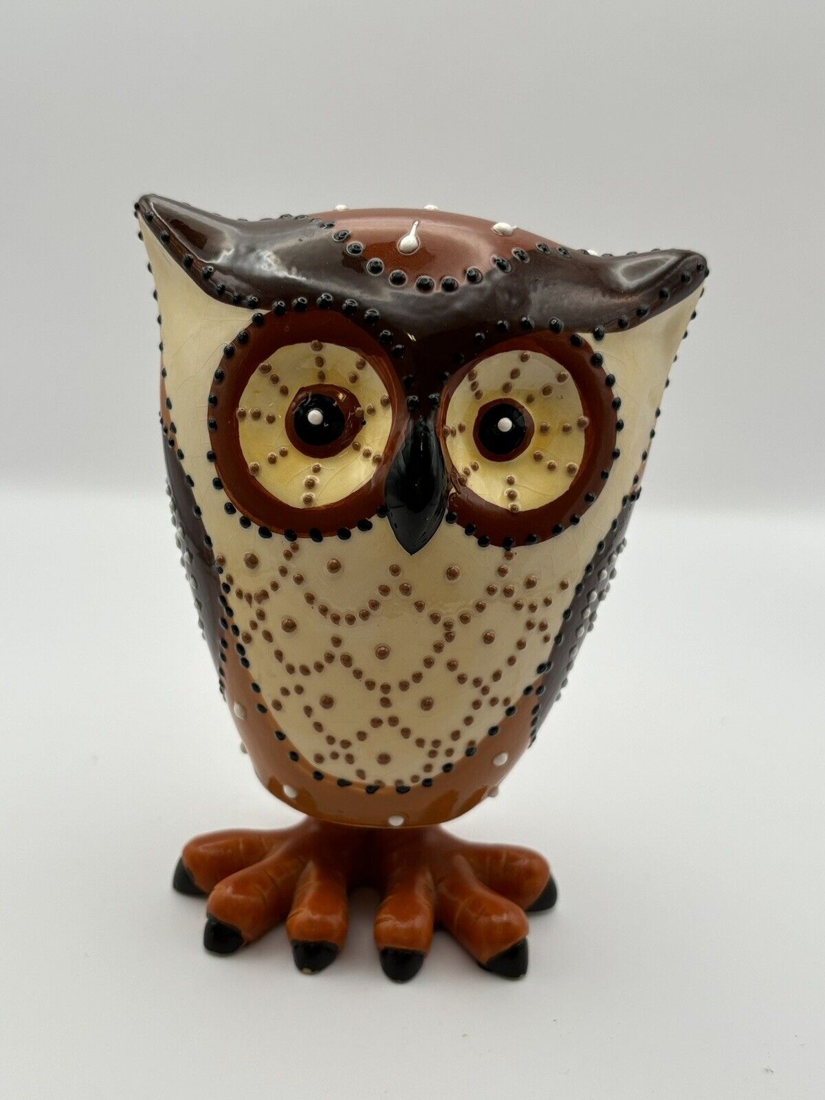 Vintage Ceramic Owl Hand Painted Large Brown Bobble Head Figurine collectible