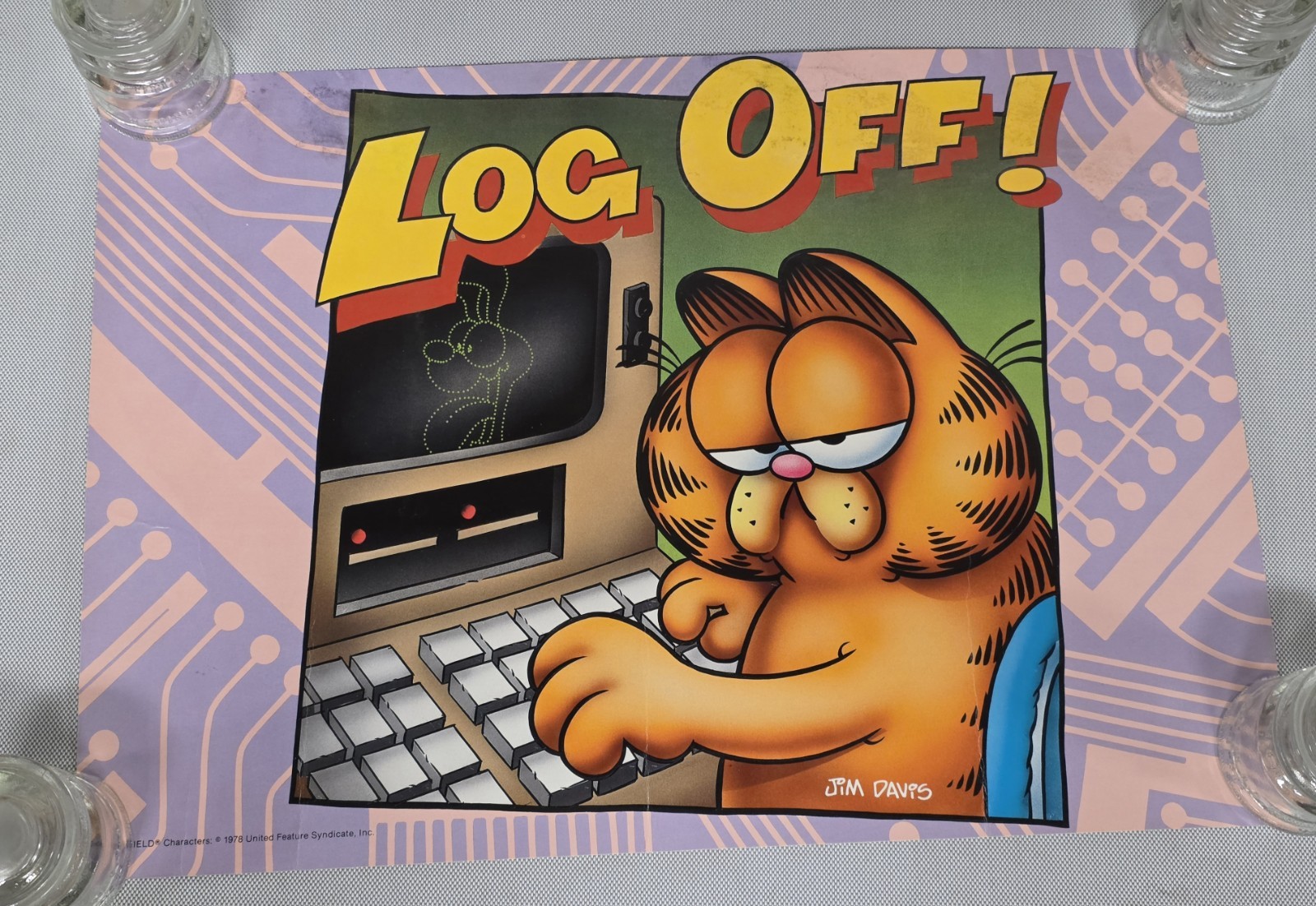 Original Vintage 1978 Garfield Log Off Funny Cat Computer PC Poster 14x19 Rare
