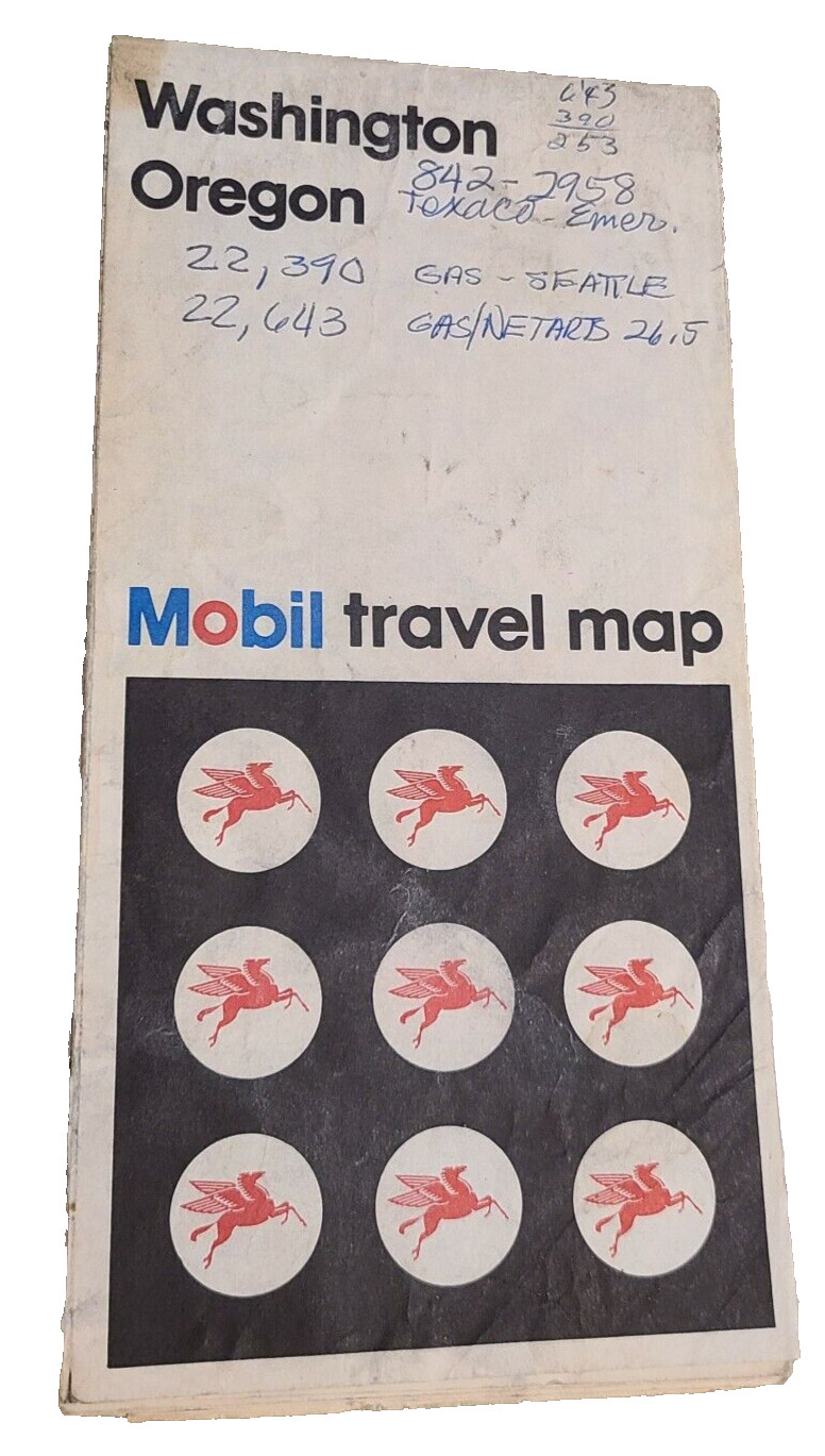 VINTAGE MOBIL WASHINGTON & OREGON TRAVEL MAP 1974 VINTAGE MOBIL WASHINGTON & OREGON TRAVEL MAP 1974